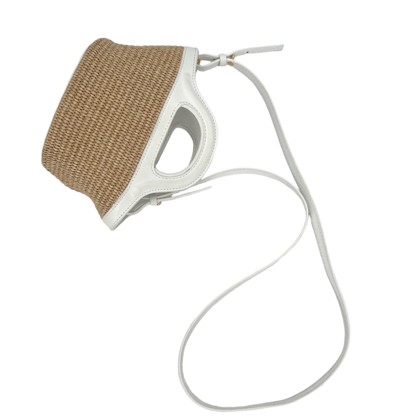 Marni Mini Beige Straw White Leather Gold HW Bucket Bag Duty Paid