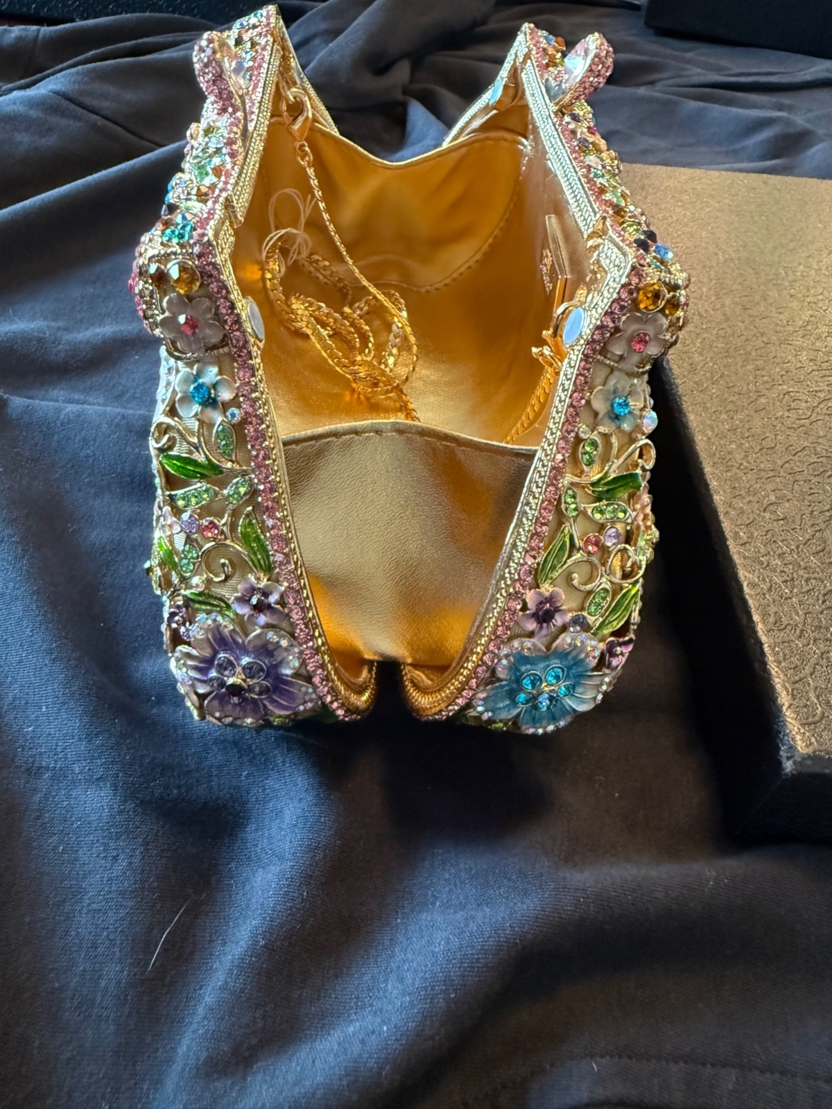 Off Park Collection Enamel Floral Crystal Clutch Jeweled Garden Evening Bag NWOT