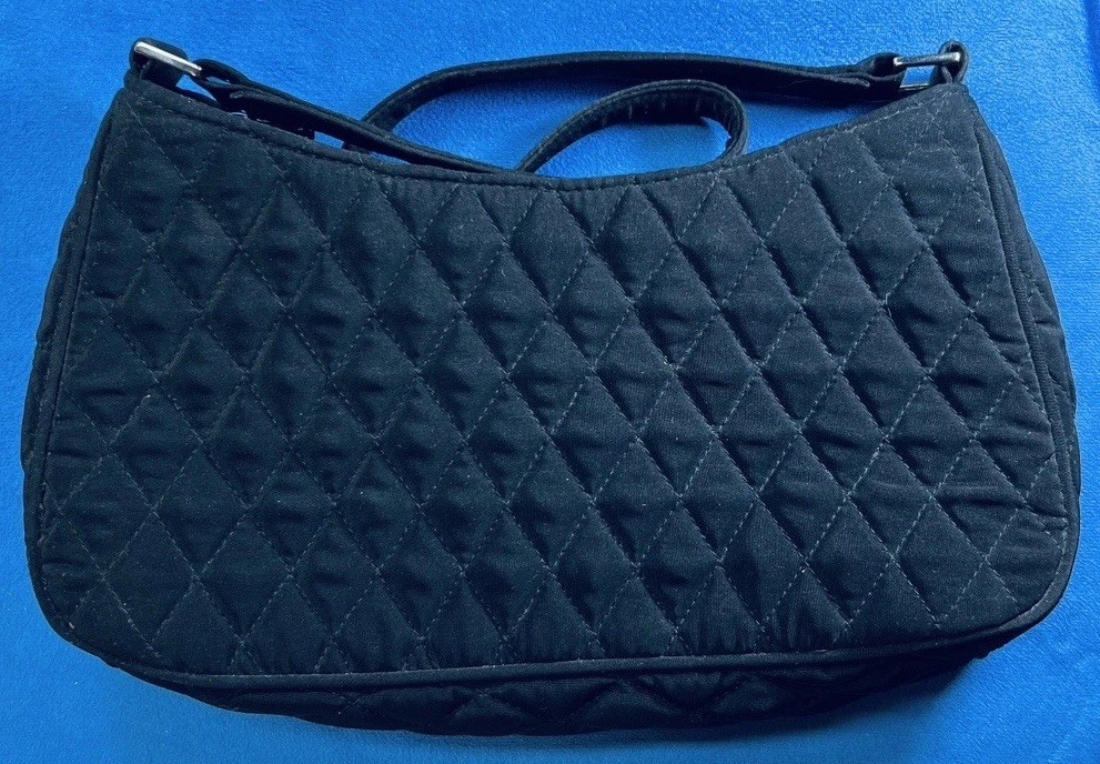 Vera Bradley Classic Handbag BLACK Solid Crescent Style 10.75 inch Drop Length
