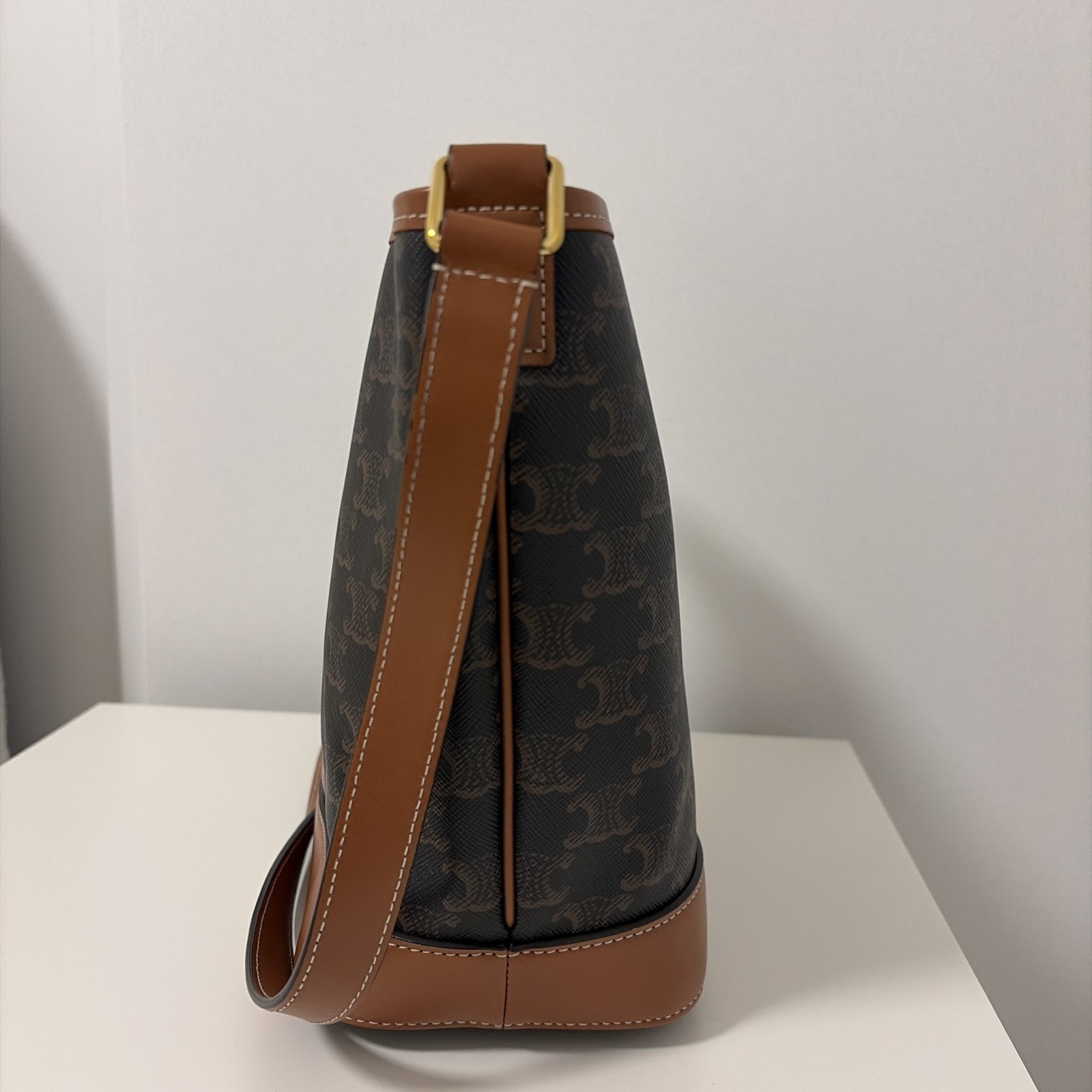 Authentic Pre-owned Celine Small Triomphe Canvas Leather Bucket Crossbody Bag