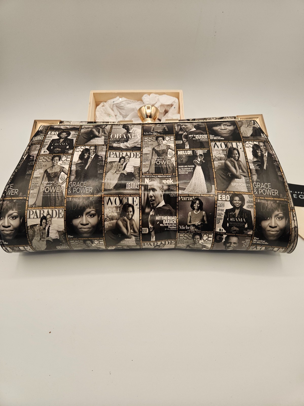 Black‑and‑White Michelle Obama Magazine Collage Hard‑Body Clutch