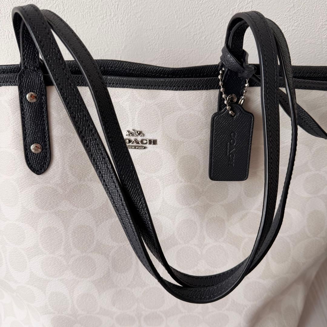 COACH F36658 Reversible City Tote PVC Canvas Leather Navy White Rare Authentic