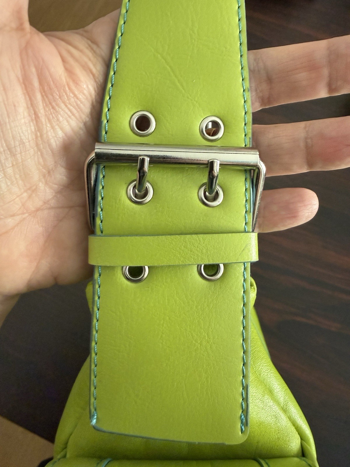Kenneth Cole Reaction Lime Green Hobo Shoulder Bag Turquoise Details Pockets GUC