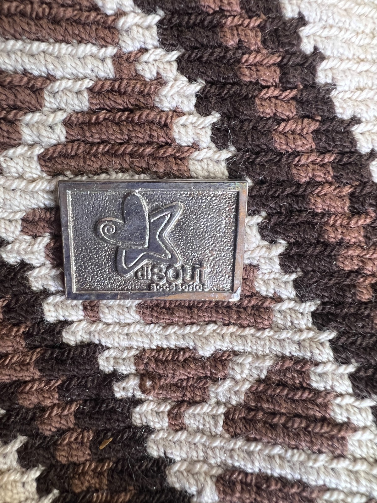 Di Sout Vintage Large Wool & Leather Tribal Geometric Shoulder Bag Boho Brown