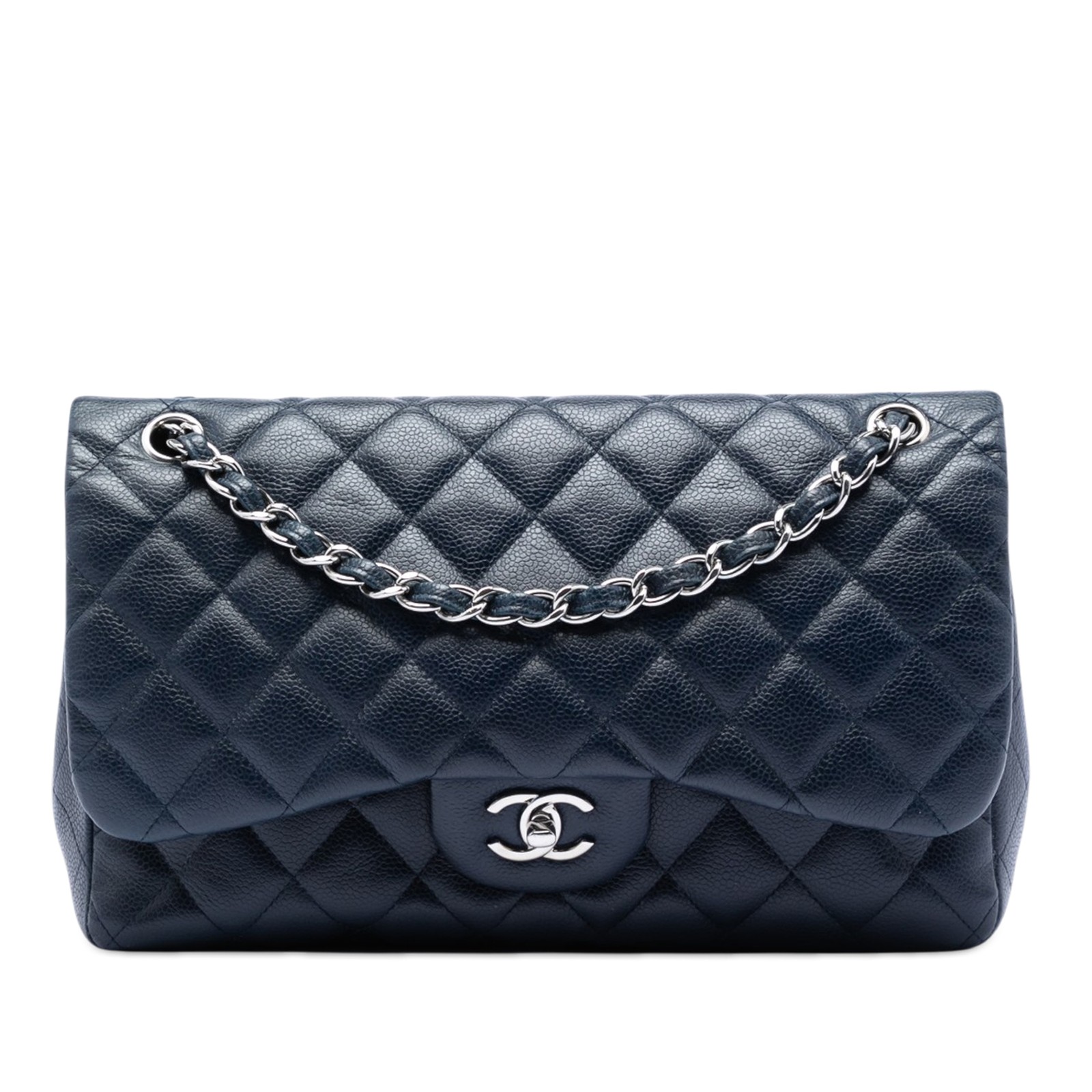 Chanel Jumbo Classic Caviar Double Flap Pre-Loved Shoulder Bag Navy