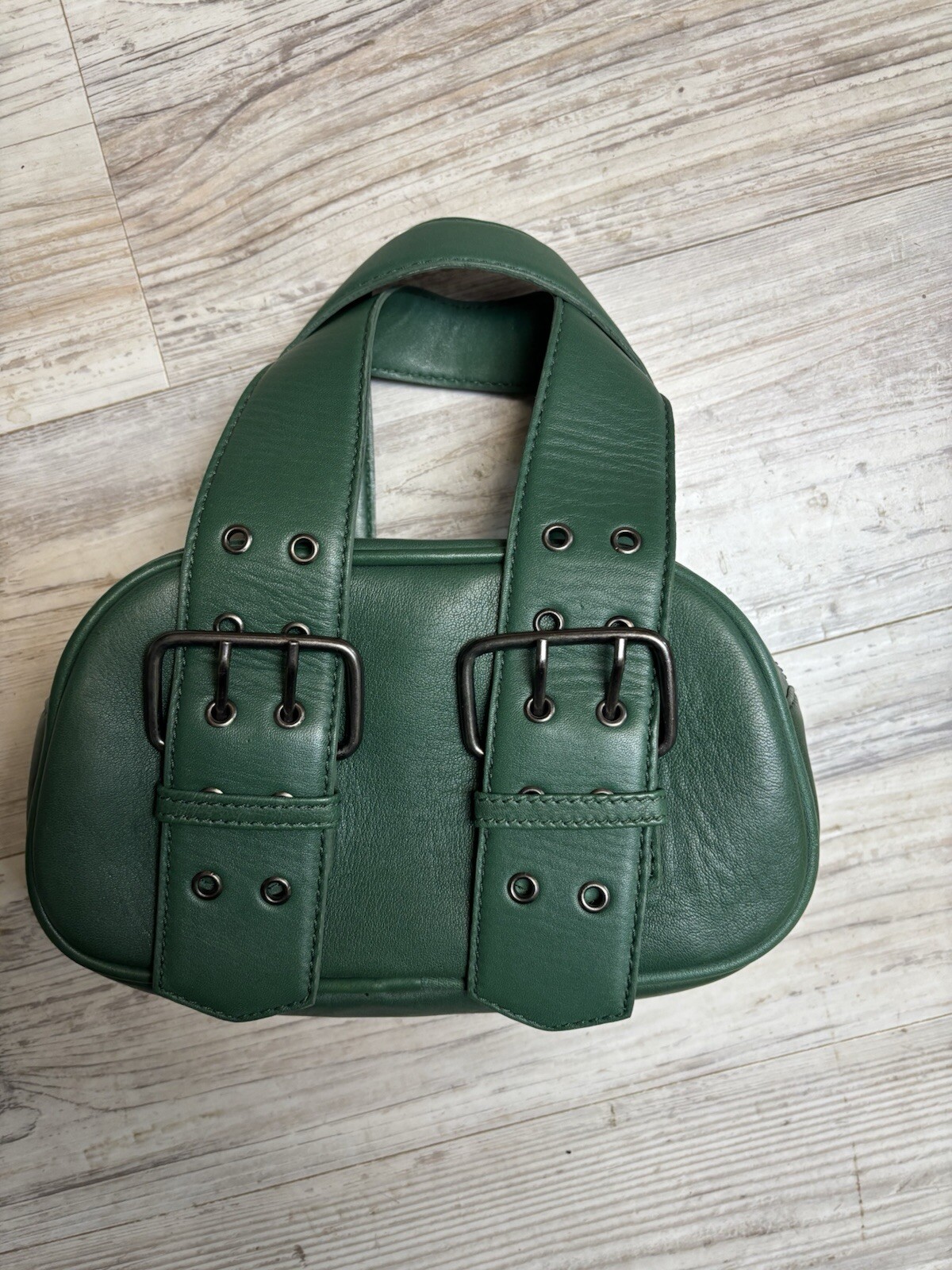 Free People Say Yes Small Bag With Buckle Detail 100% Leather Green NEW