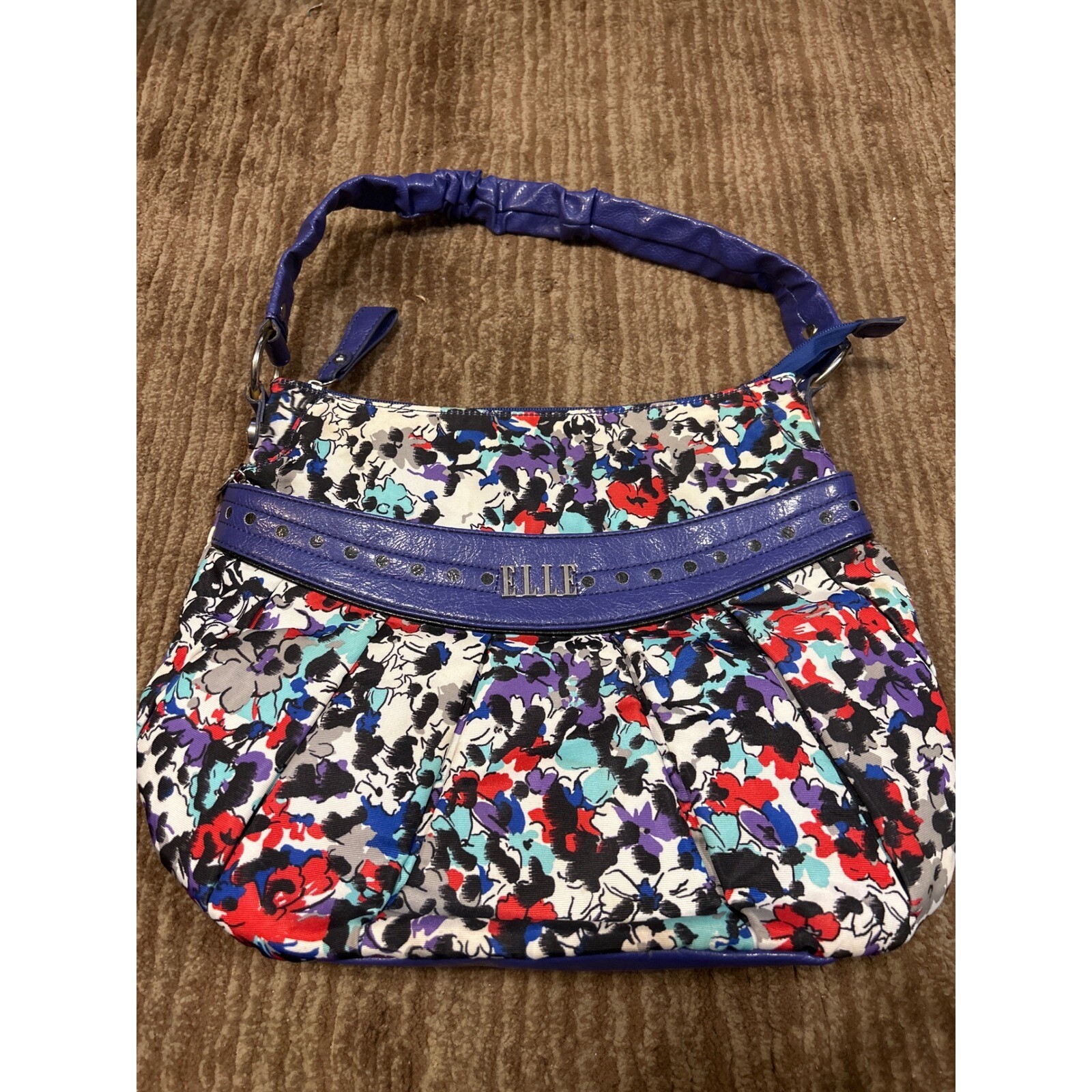Elle Floral Hobo Bag Purse Shoulder Bag Designer Print Colorful NWOT