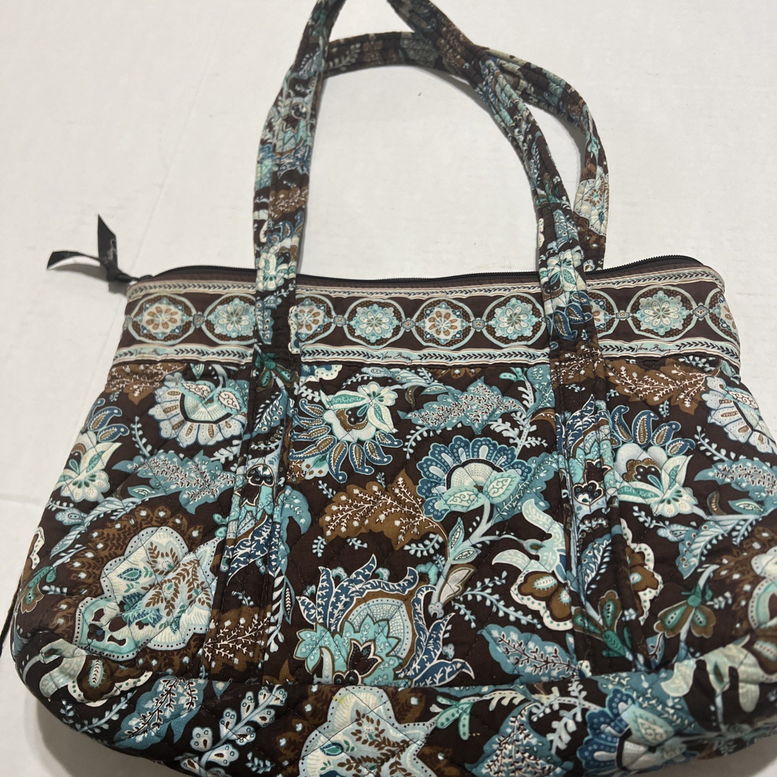 11x8in Vera Bradley Arm purse Java Blue Retired USA Made Zips Pockets