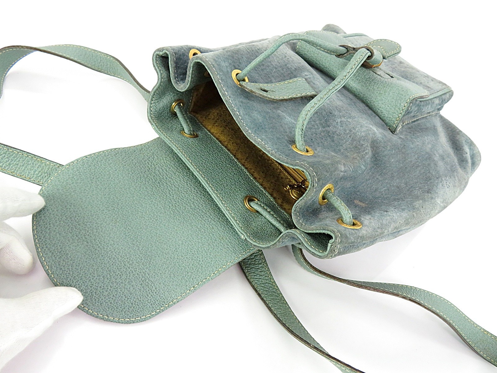 Authentic GUCCI Blue Suede Leather and Bamboo Handle Mini Backpack Bag #64557