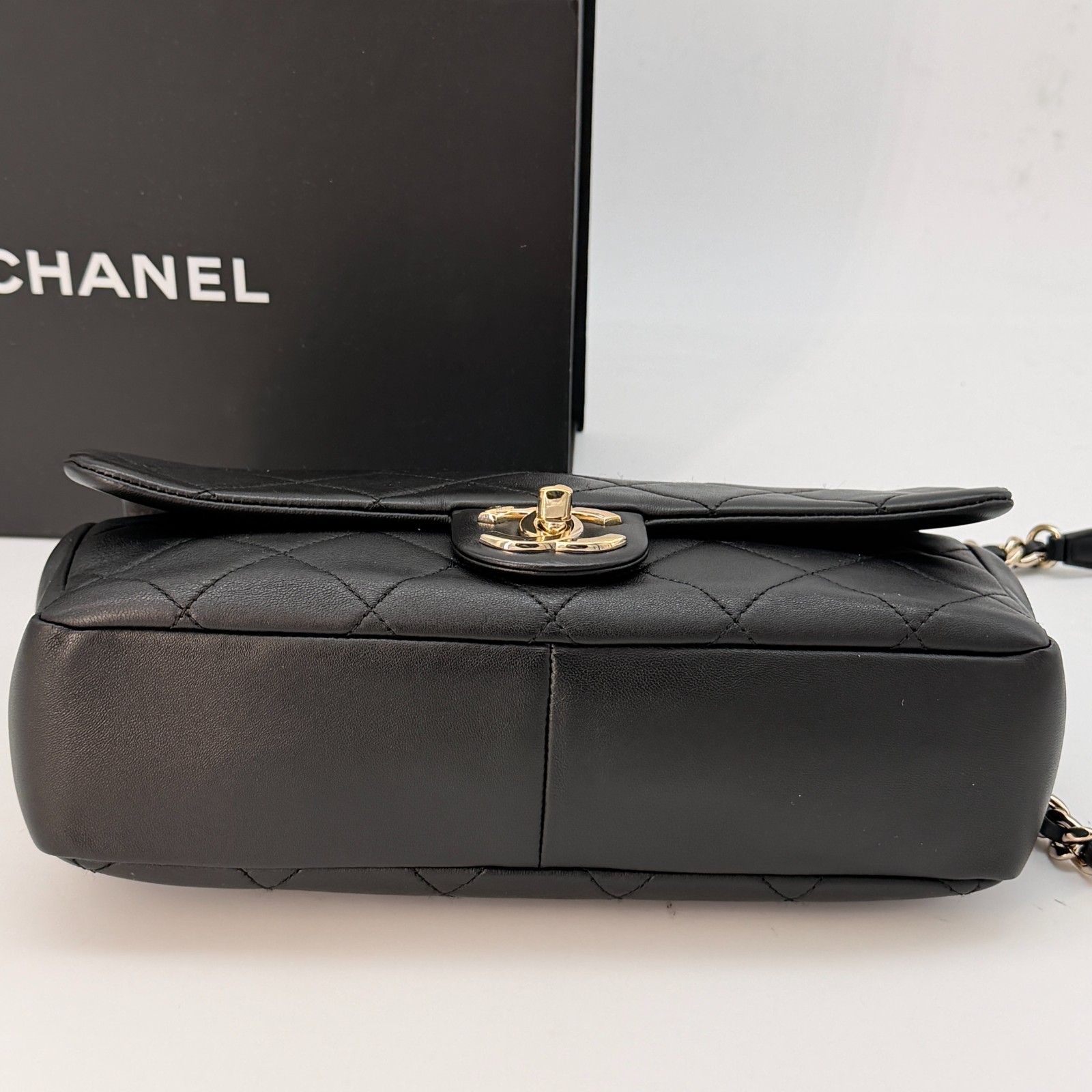 Chanel Lambskin Quilted Resin Bi-Color Chain Flap Bag Black