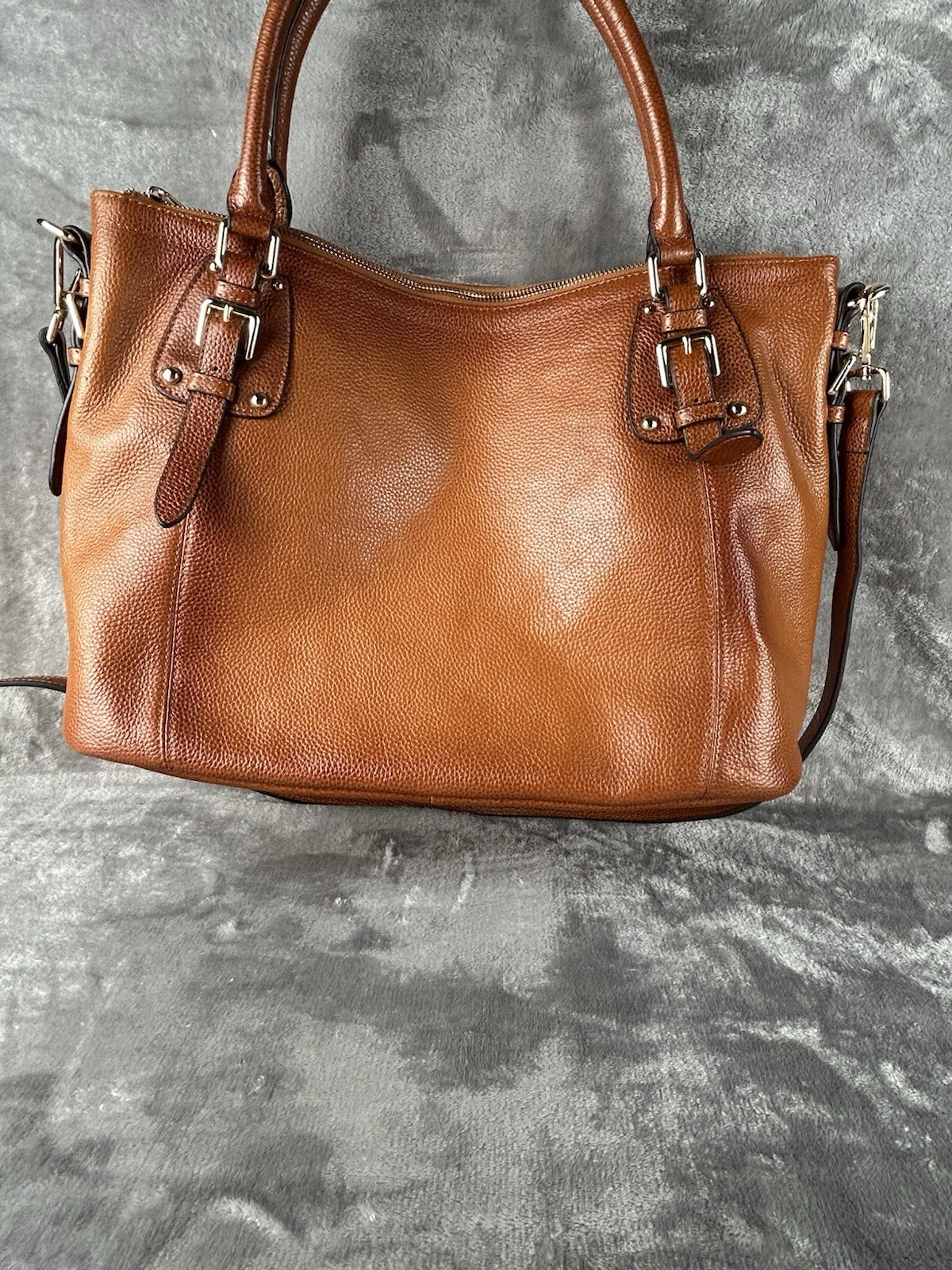 Kattee Satchel Tote Cognac Brown Leather Shoulder Bag Crossbody Strap Purse