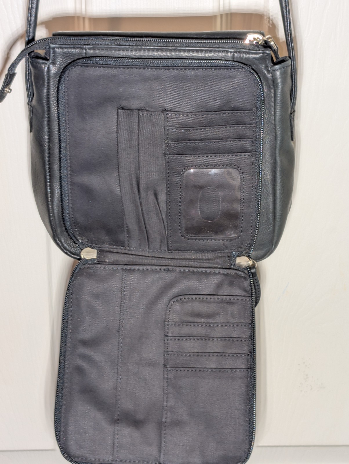 Vintage Fossil Crossbody Bag Purse black Smooth Calf Leather Organizer Flap