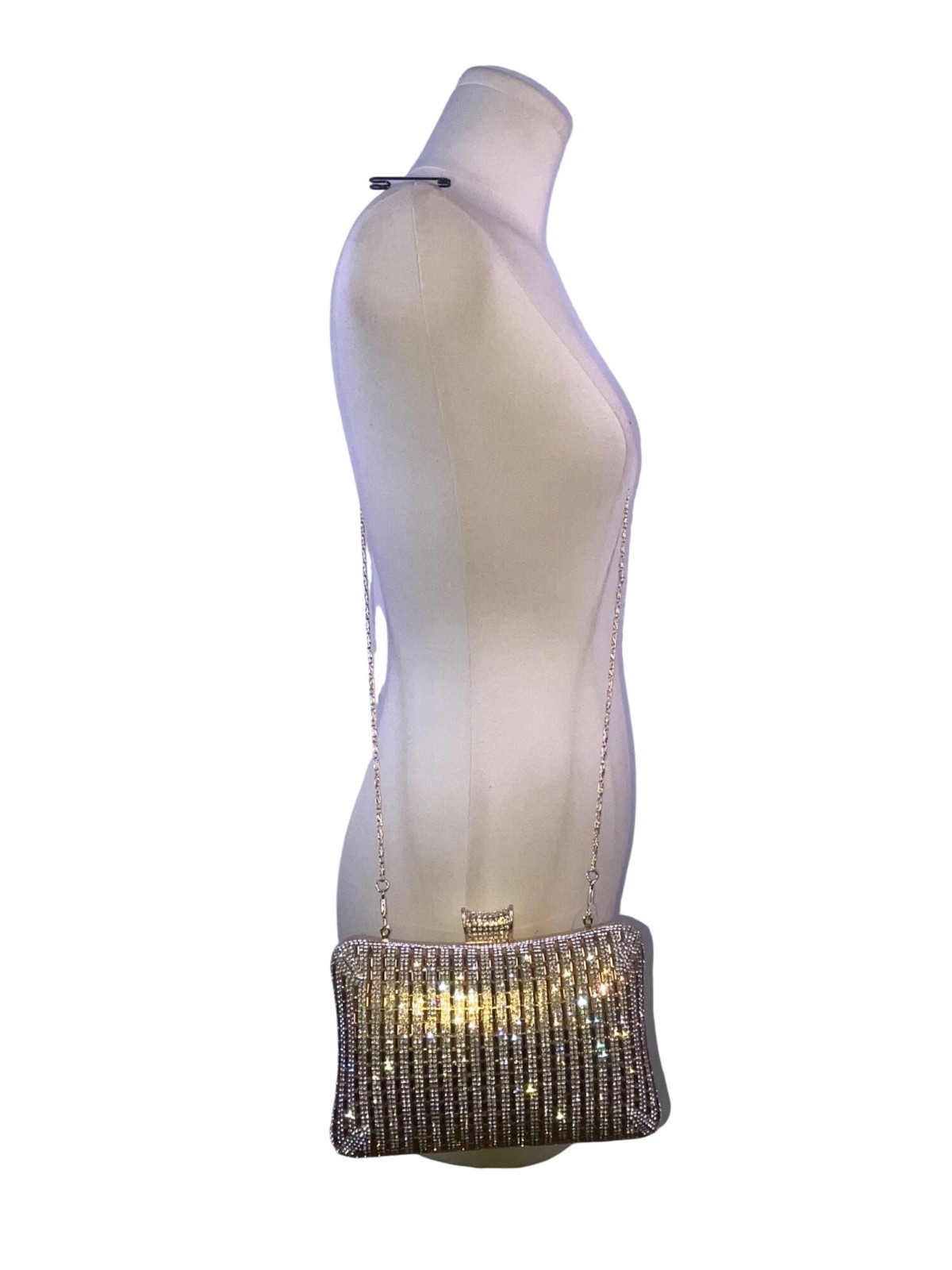 DMargeaux Women’s Champagne Rhinestone With Chain Strap Evening Chic Box Clutch