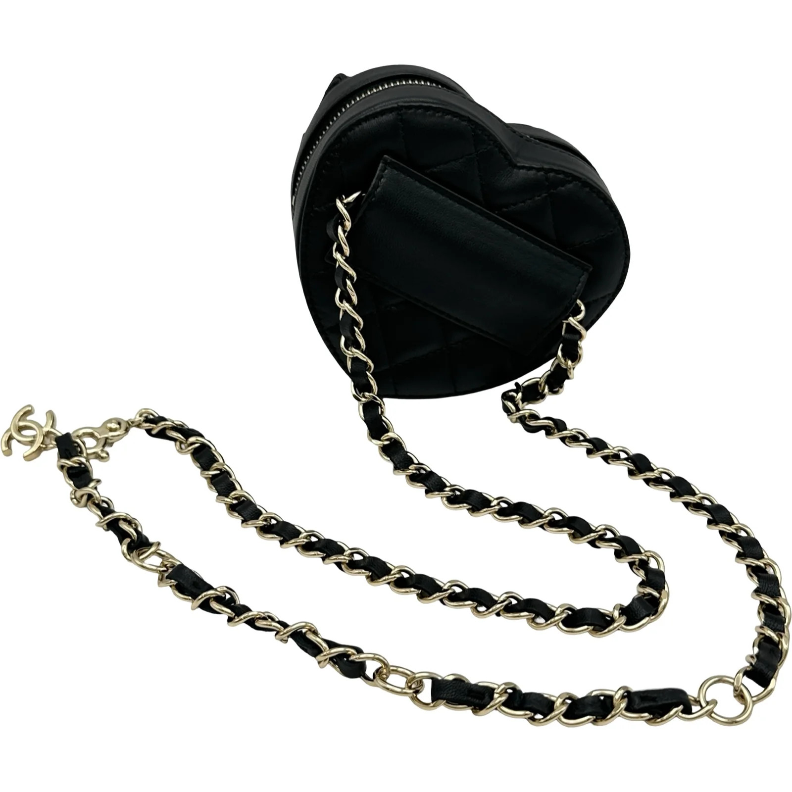 CHANEL Heart Shape Belt Bag Black Lambskin Belt Bag #OKB8121