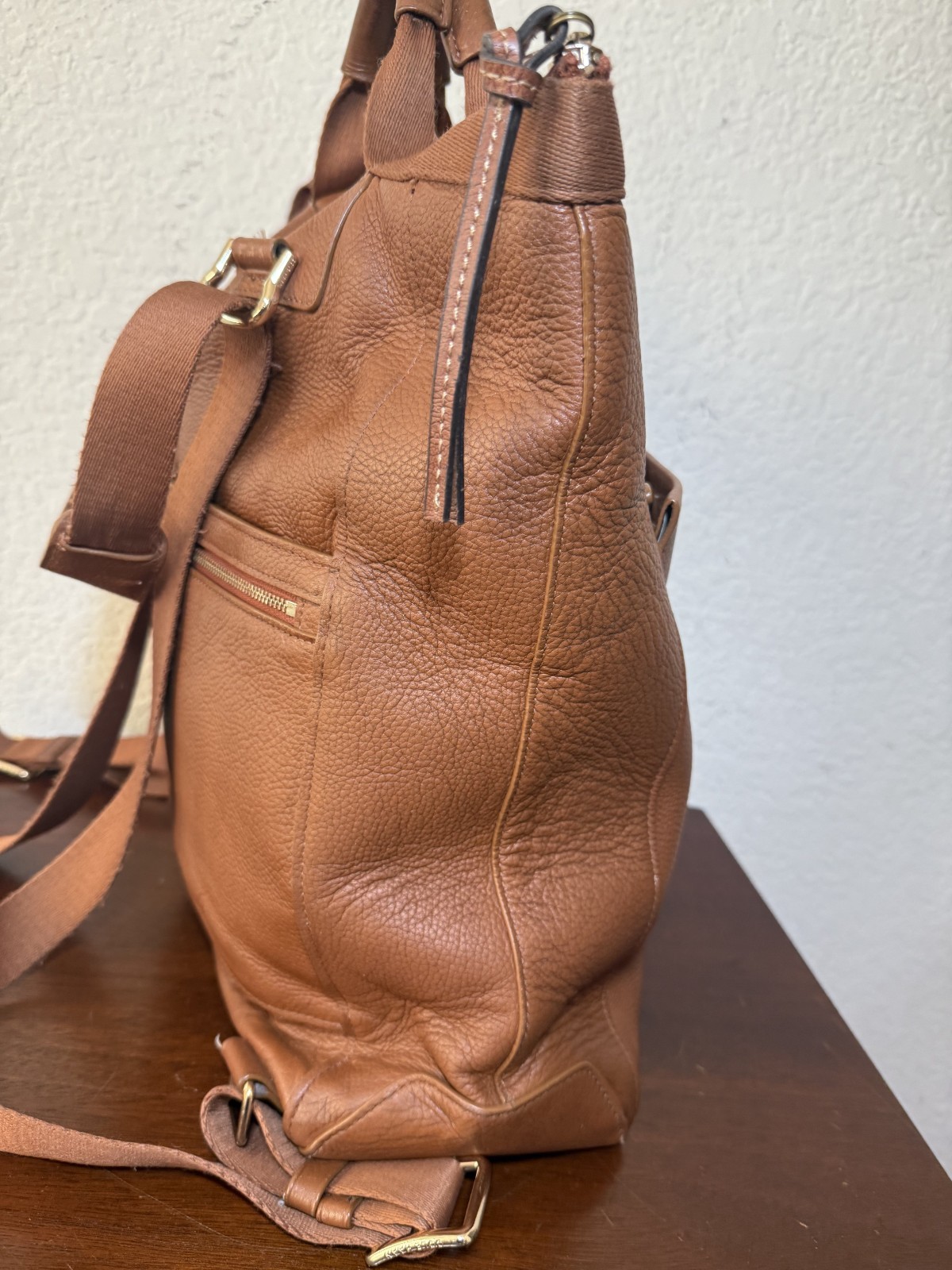 Cole Haan Women’s Brown Pebbled-Leather Convertible Grand Ambition Backpack Bag