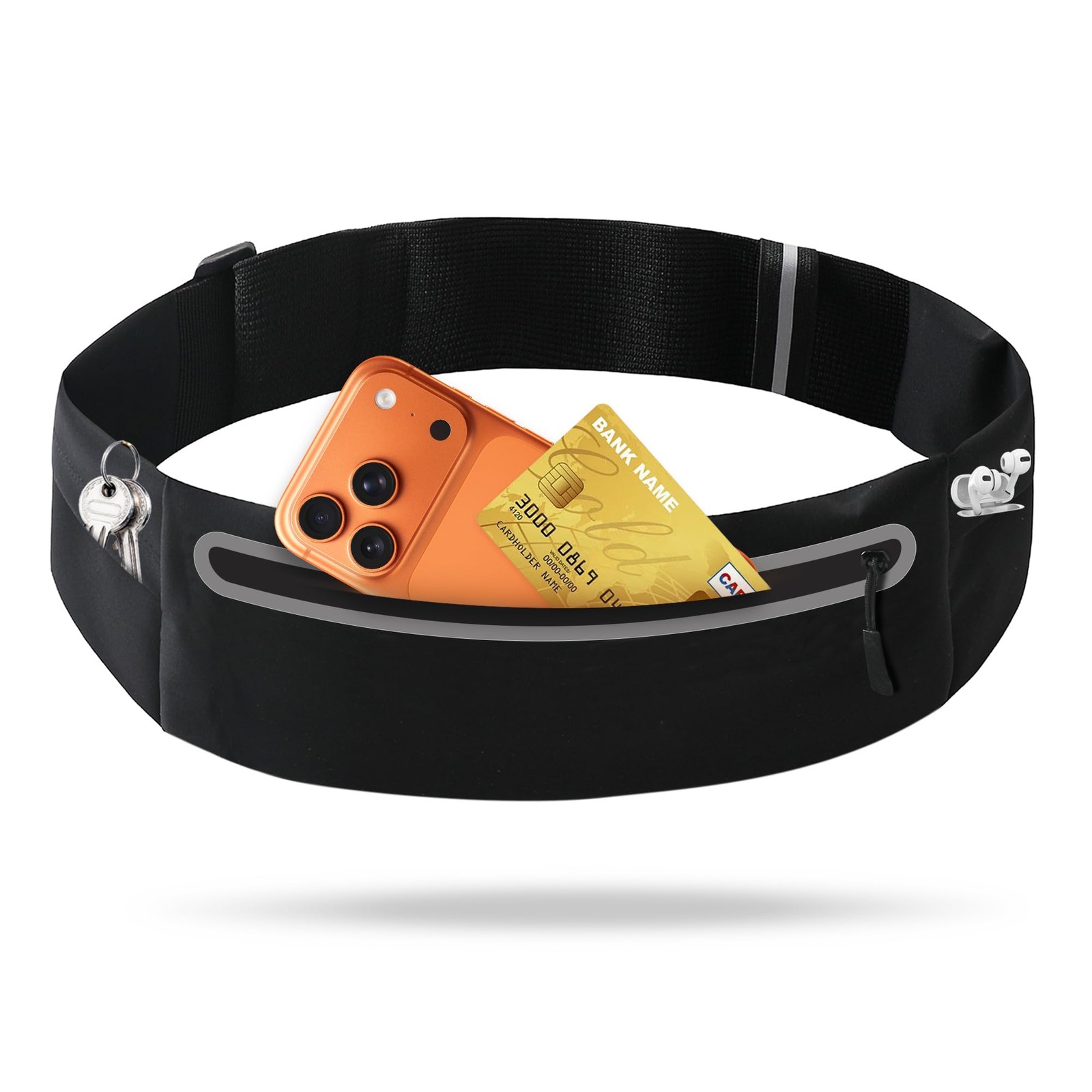Black Slim Running Belt Men Women NoBounce Phone Holder Waist Fanny Pack
