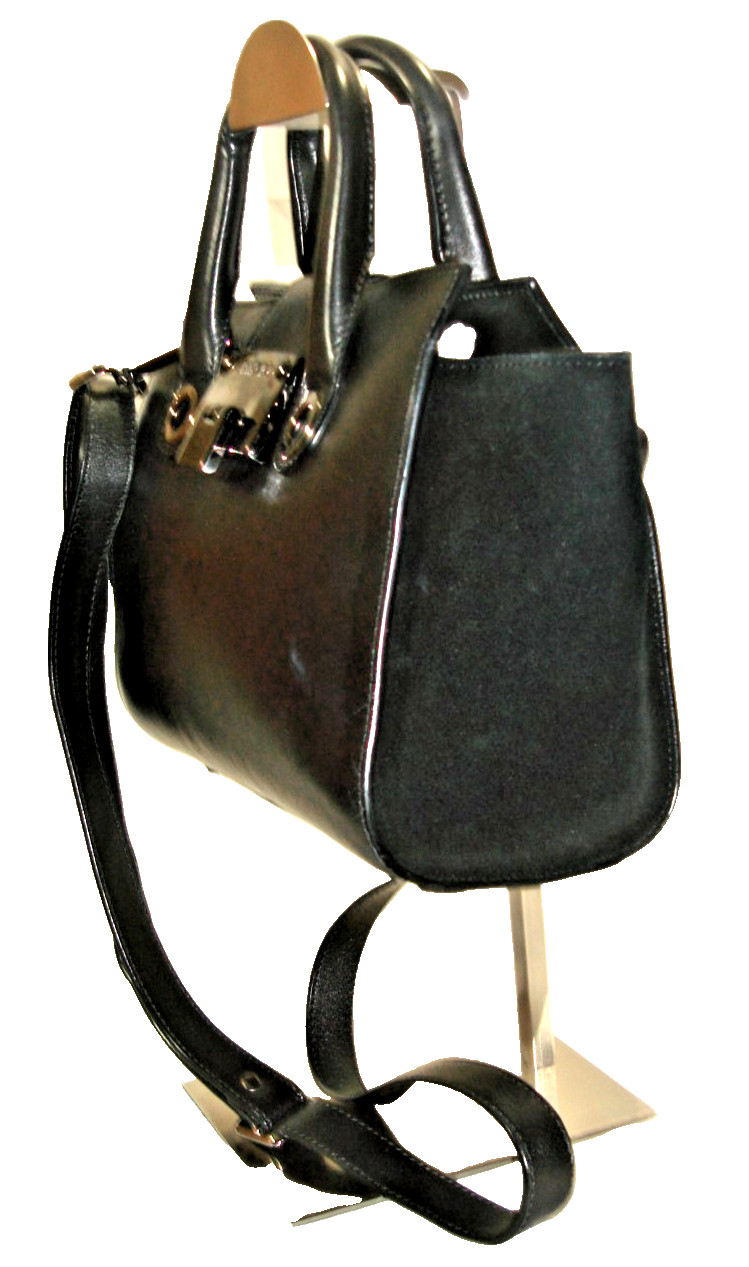 Jimmy Choo Gorgeous Riley Black Leather Suede Sides Small Satchel Shoulder Bag