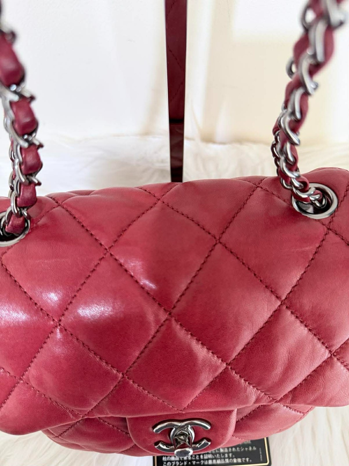 CHANEL Quilted Lambskin Mini Square Flap Bag Dark Pink Crossbody Authentic
