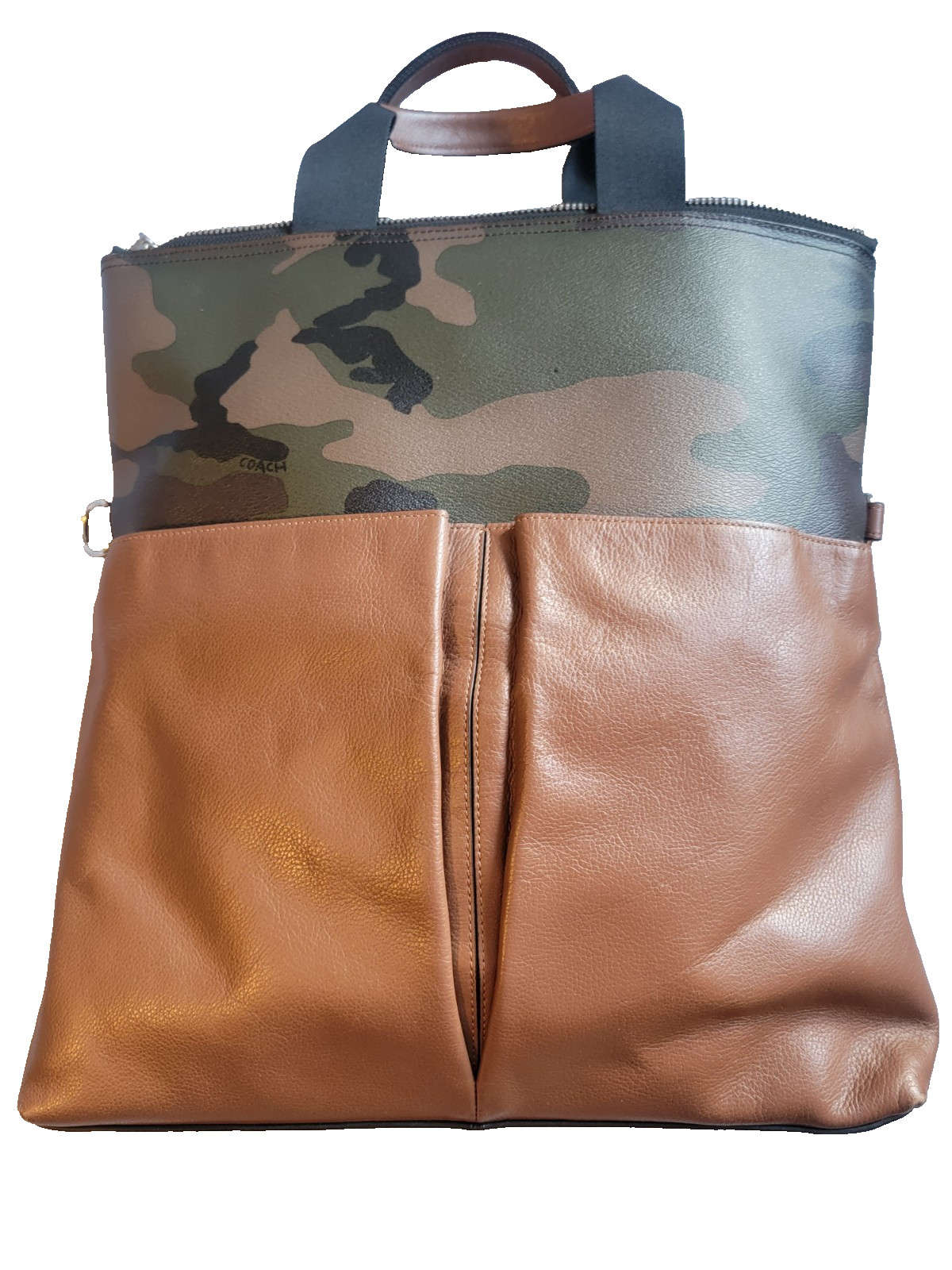 Coach Charles Foldable Tote Women’s Camo Print Brown Leather Used