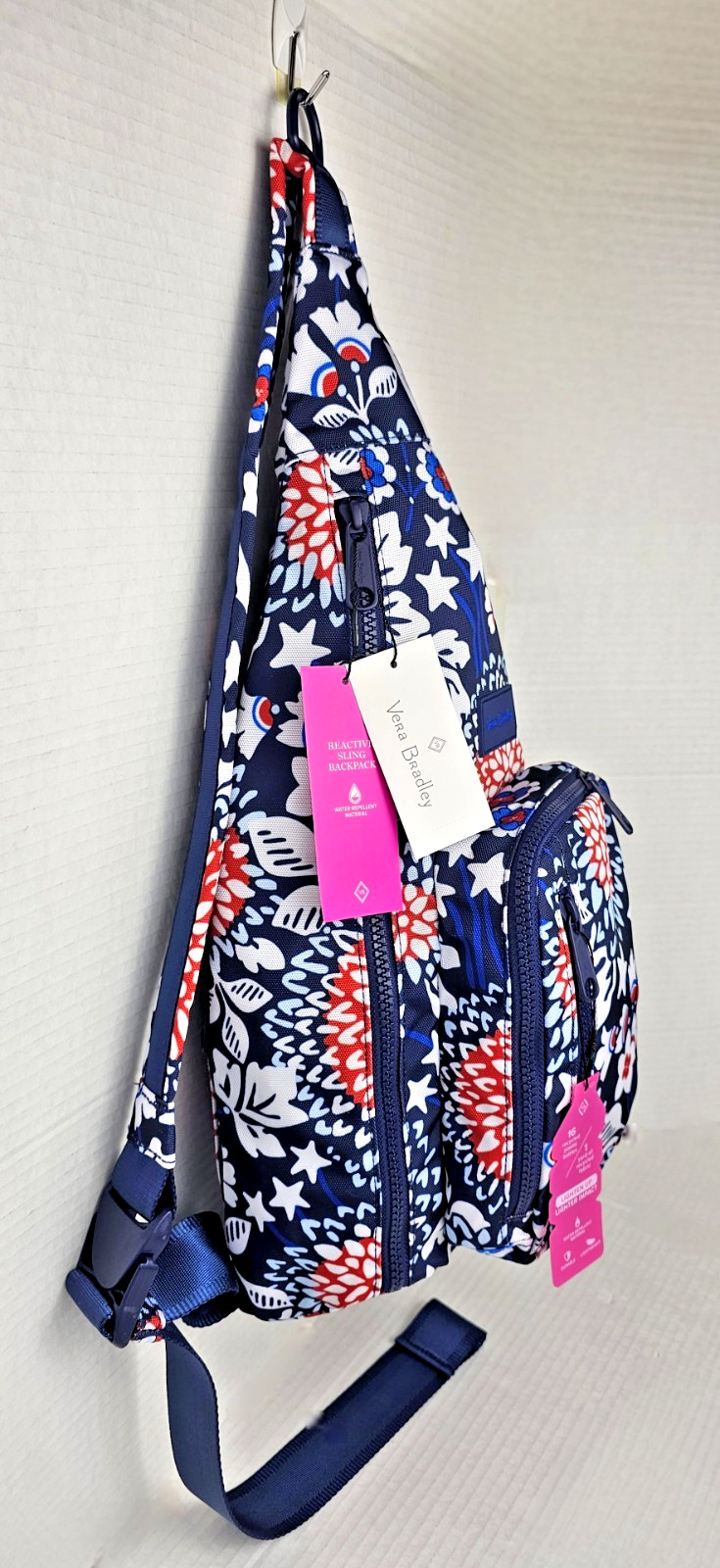 Vera Bradley ReActive Sling Backpack in Red, White & Blossoms