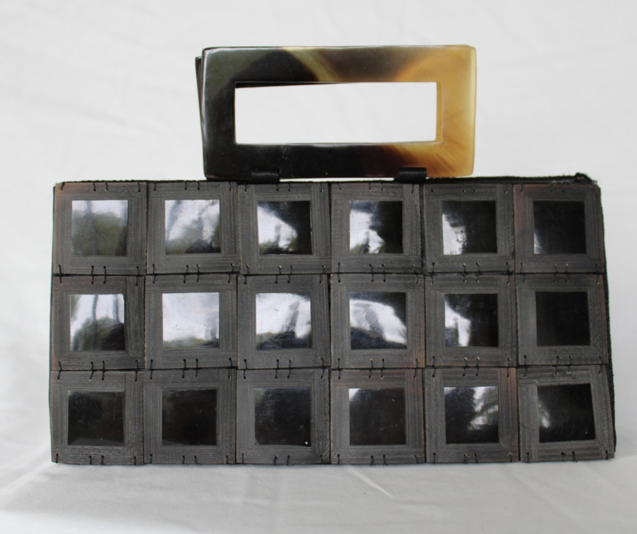 Shiraleah Vintage Handbag Tortoise Shell woven clutch evening bag purse lucite