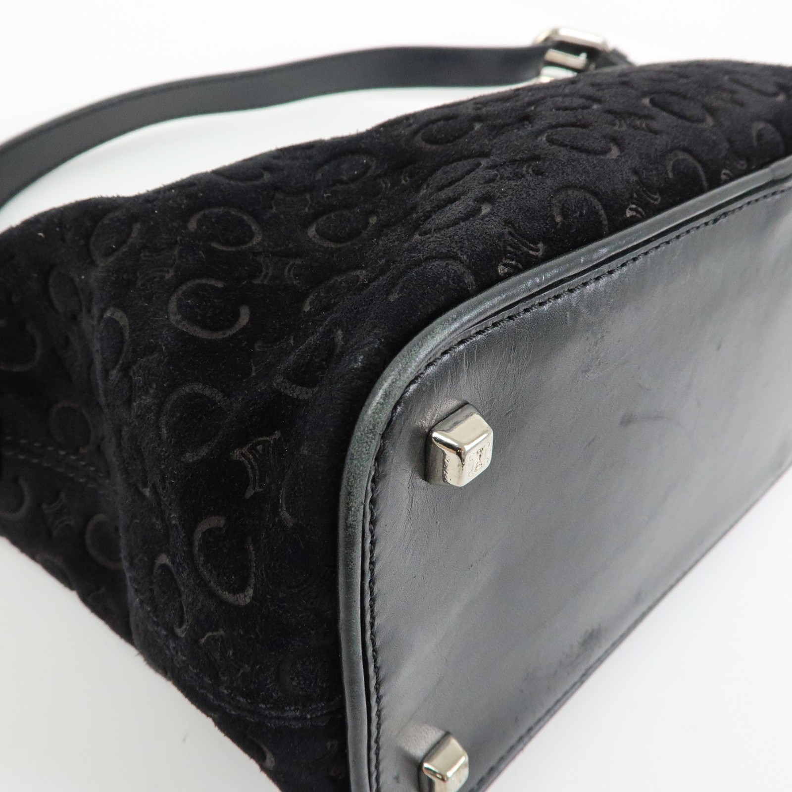 CELINE C Macadam Suede Leather Shoulder Bag Hand Bag Black Authentic Used F/S