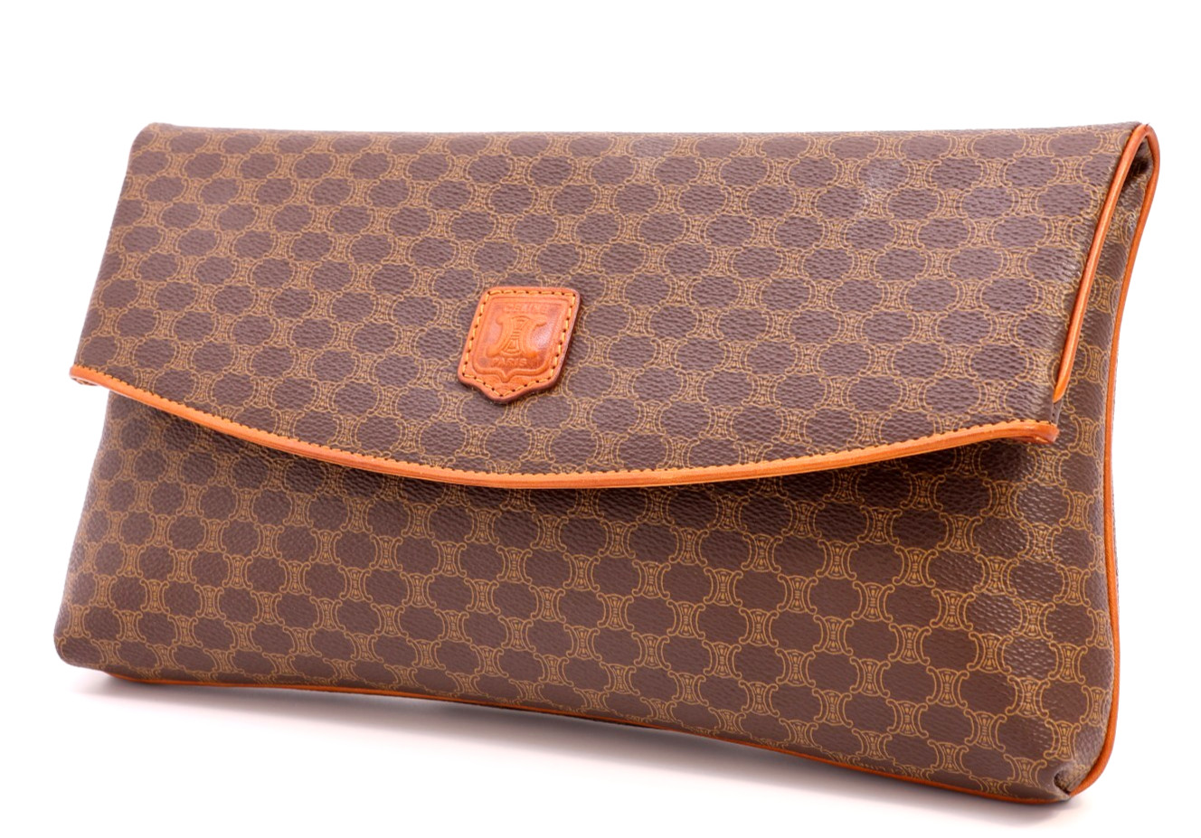 CELINE VINTAGE Clutch Handbag Macadam pattern Brown Rare Authentic