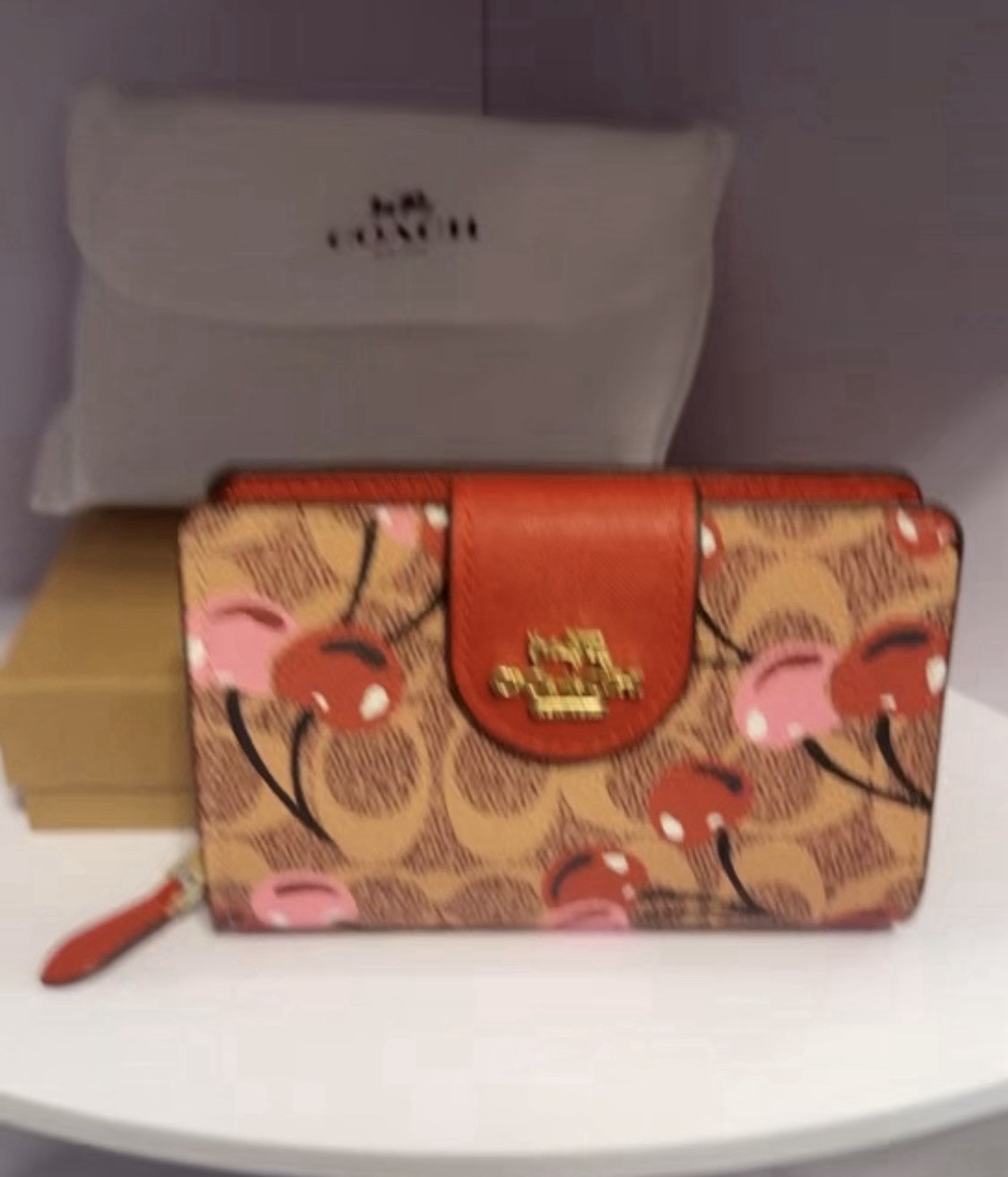 Coach Cherry Print Mollie Tote Signature Canvas Brown Handbag/Wallet Option NWT