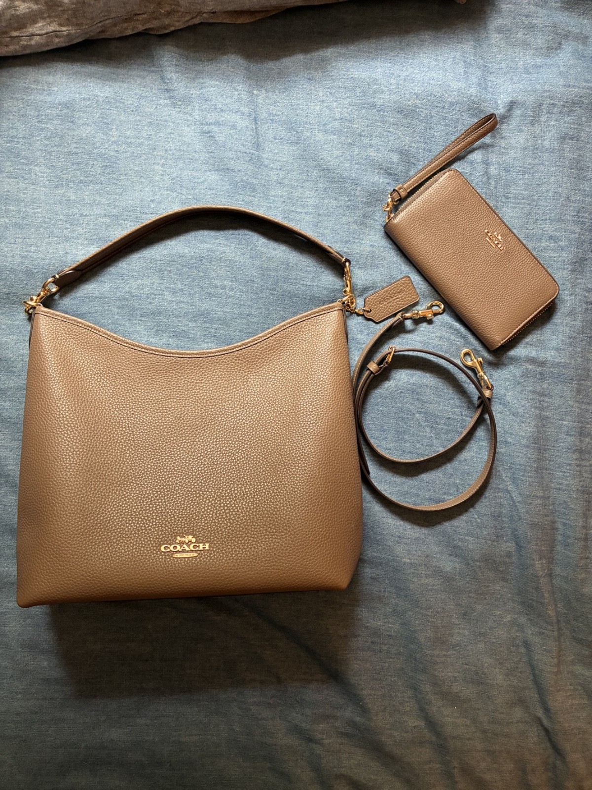 Coach Large Laurel Dark Stone Shoulder Bag Style # Cy684 NWOT w/Wallet