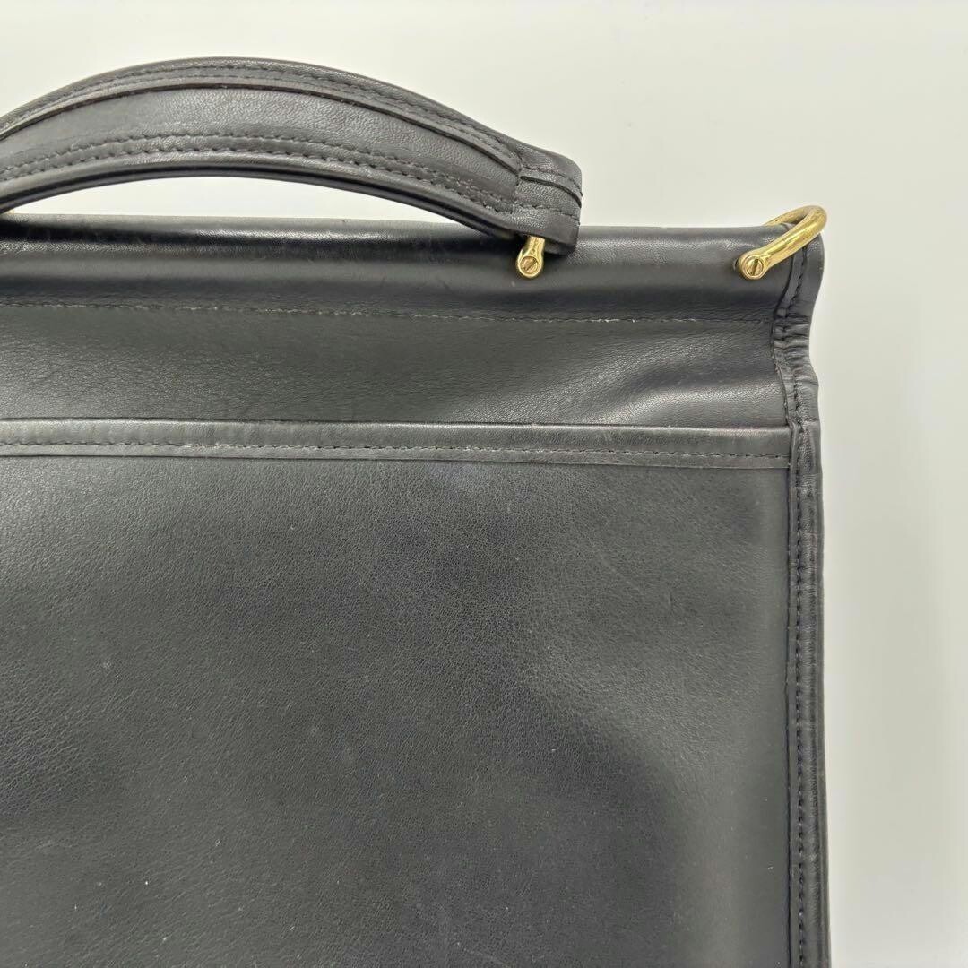 COACH Willis Vintage Black Leather Top Handle Bag 9927 Turn Lock 10.4in 24.5cm