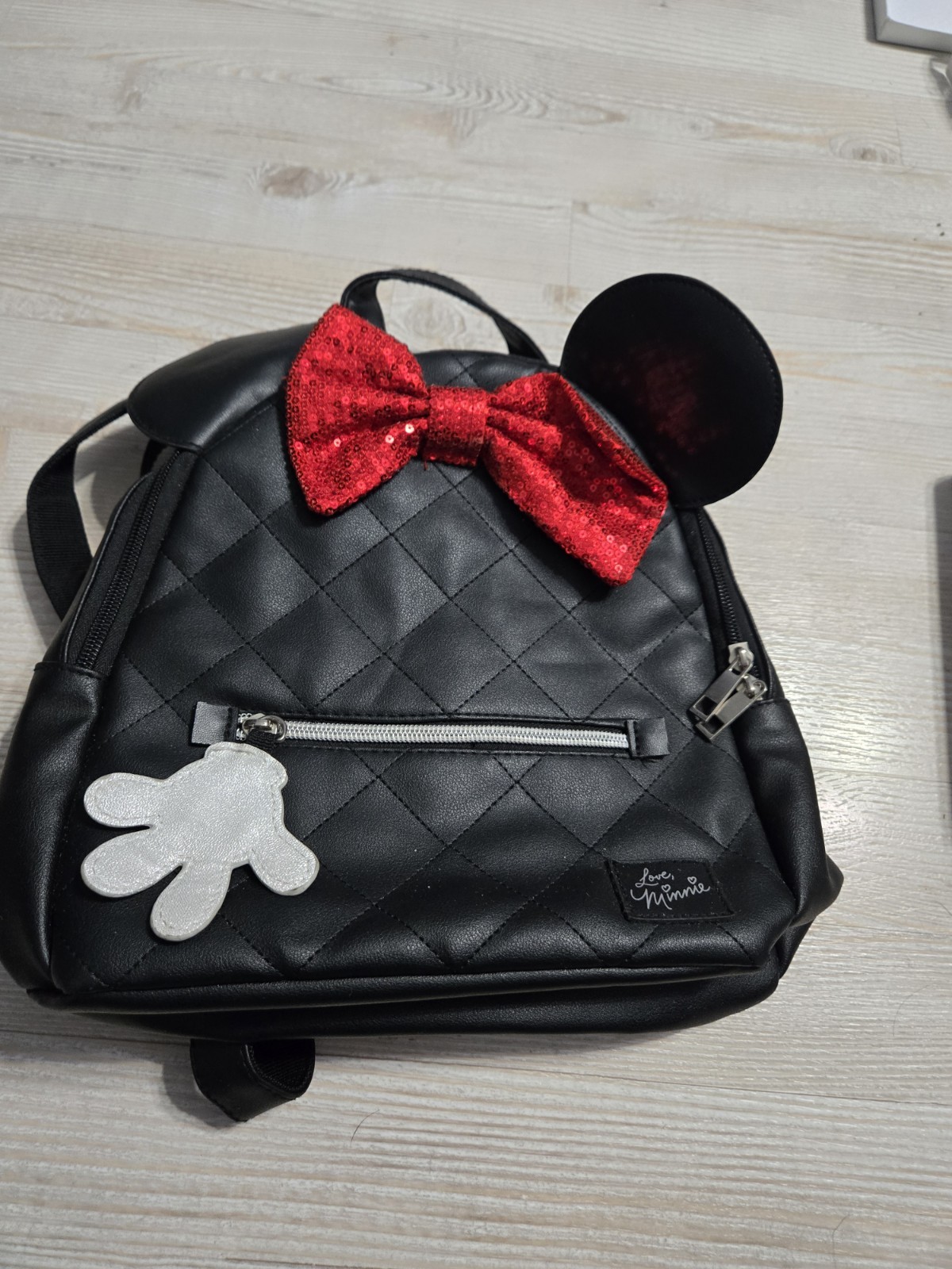 Disney Minnie Mouse Quilted Mini Backpack With Ears And Red Sequin Bow
