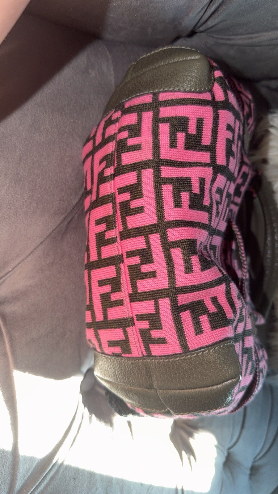 Fendi Pink/Zucca Wool Pom Pom Handbag