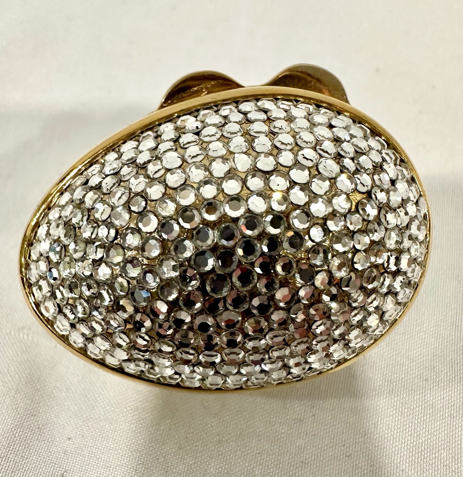Judith Leiber Egg OVAL White Rhine Gold Crystal PillBox Signed