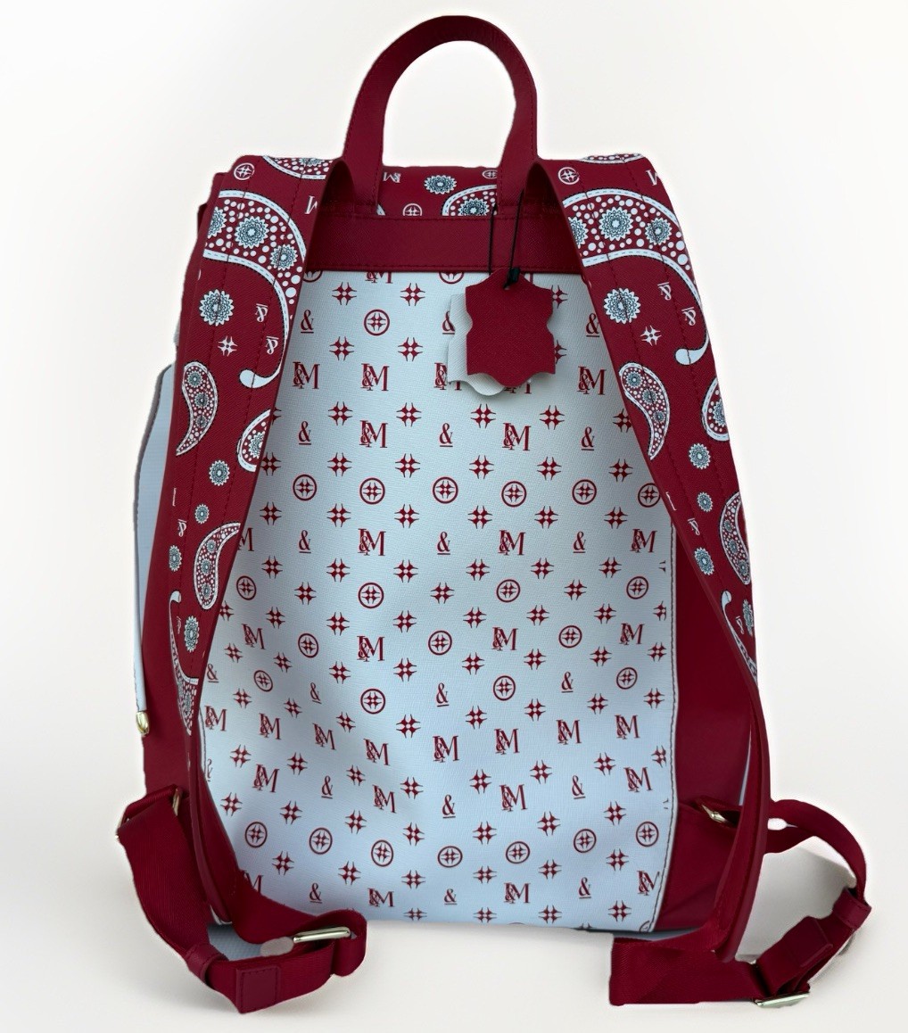 Isaac & Moore Luxury Leather Backpack – Designer, Exclusive, Red/White, Rare