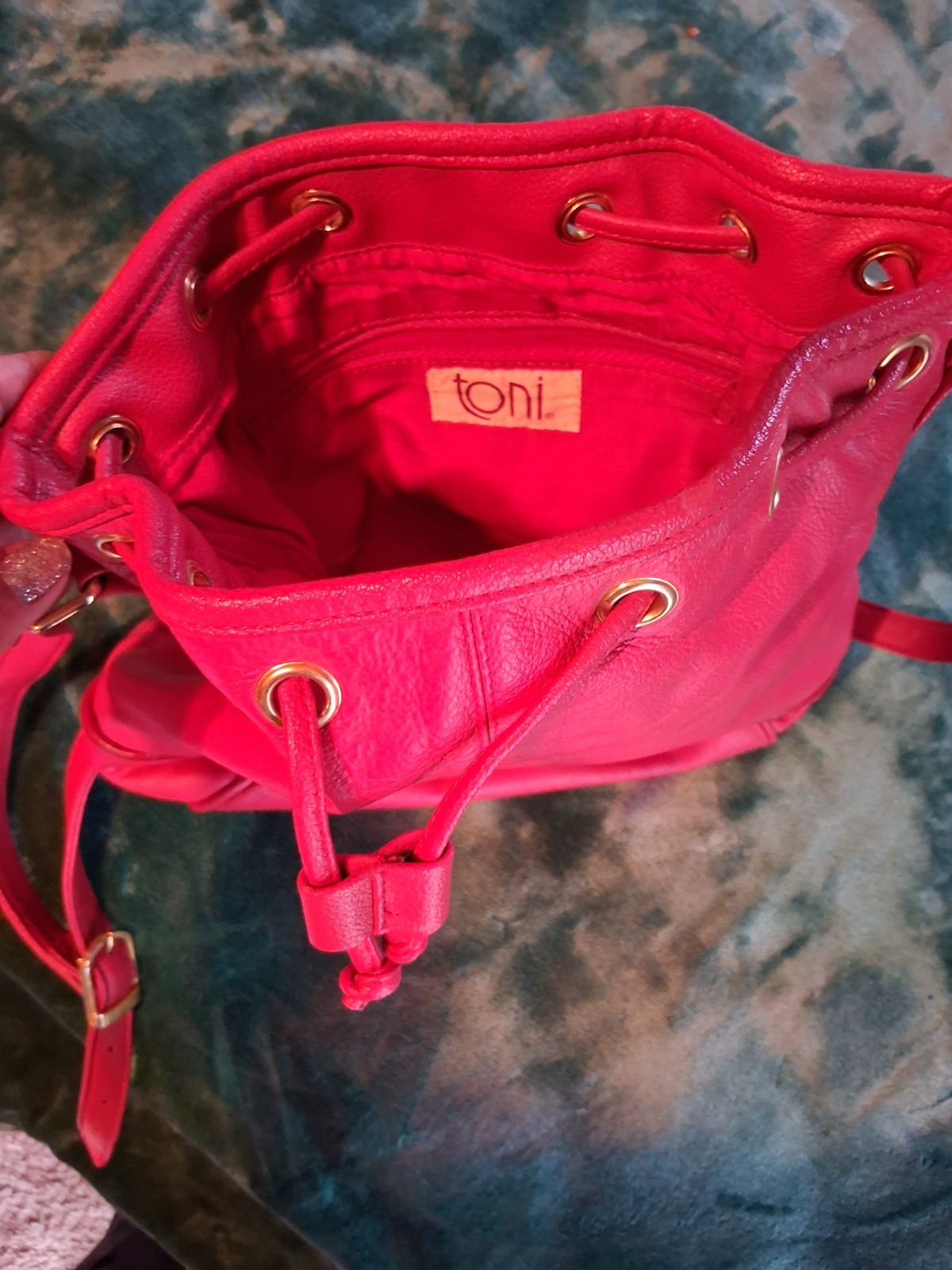 Toni Small Pink Pebbled Bucket Drawstring Crossbody Bag Gold Hardware