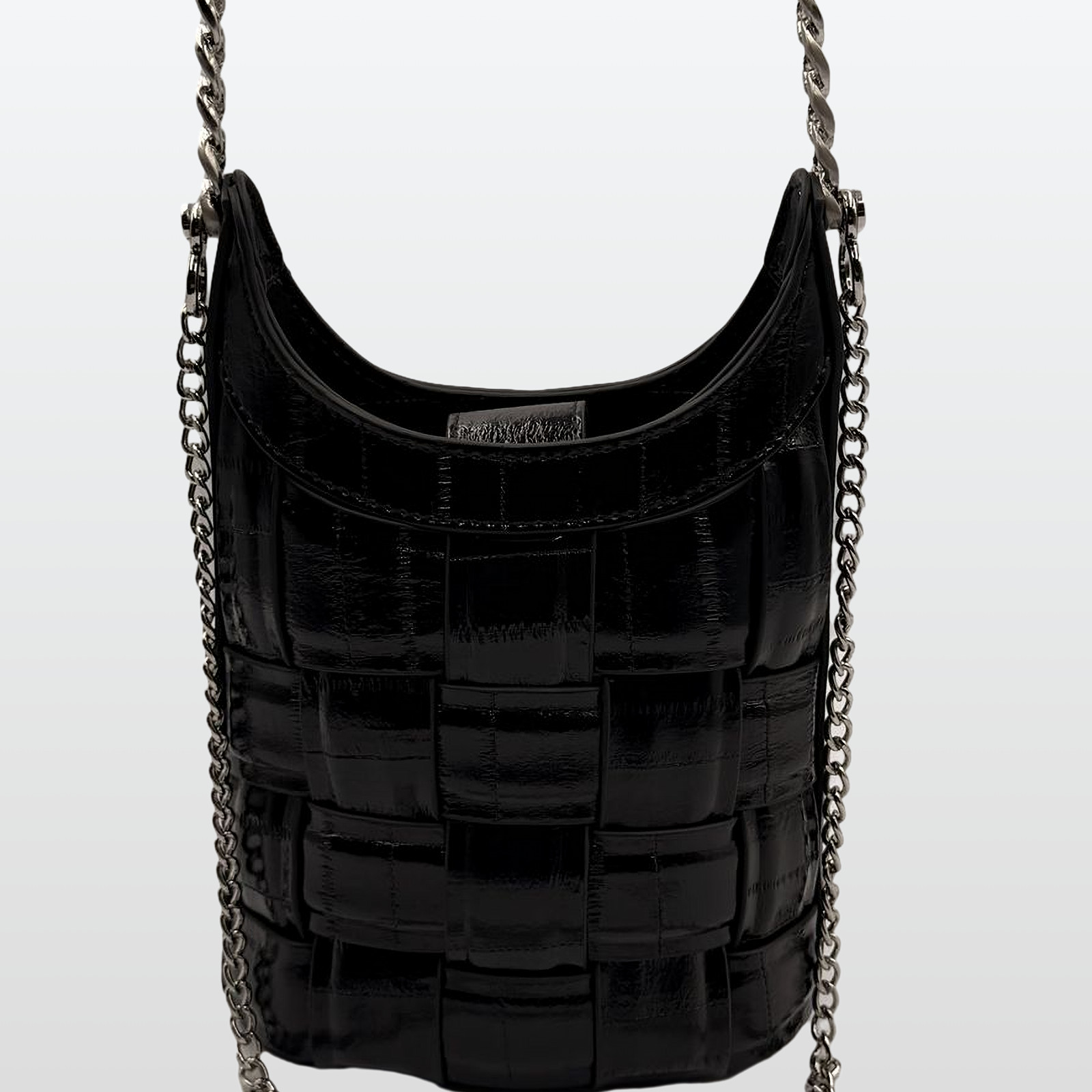 Woven Mini Handbag with Chain Strap Crossbody Purse for Evening, Vegan Leather