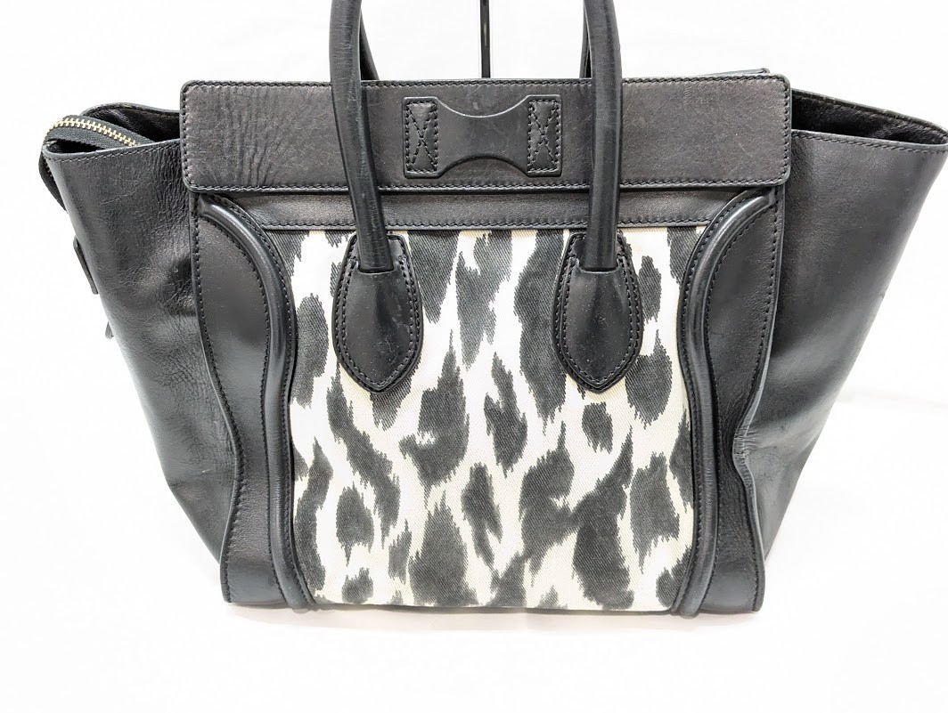 CELINE Luggage Mini Shopper Leather Tote Hand Bag Zebra Black Women’s Auth RARE