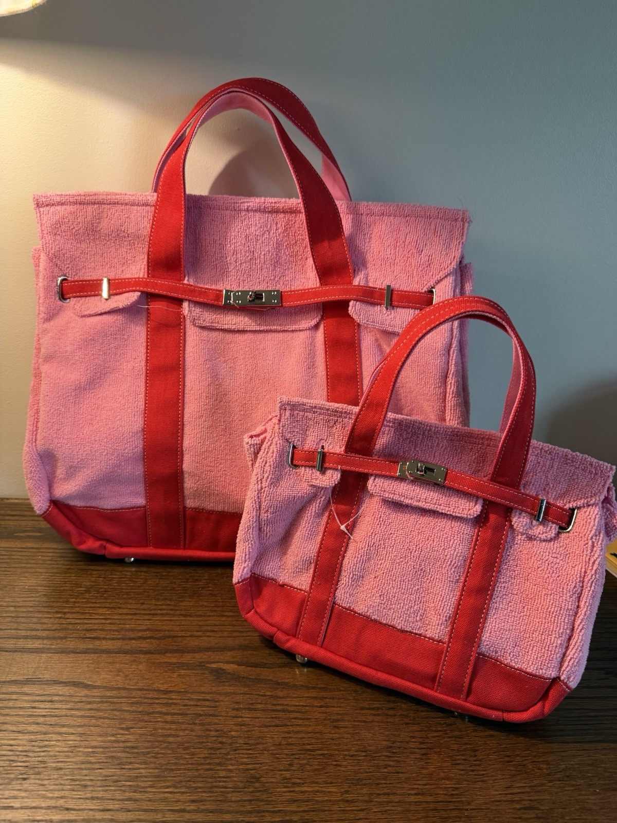 NEW SUNWIN Madaket Terry Cloth Tote Bag Bubblegum Pink Red LARGE & SMALL Boatkin