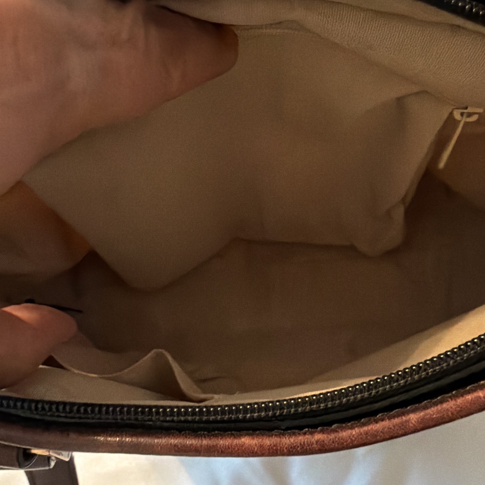 Oroton Sydney Beige Brown Tote Zip Top Pouch Gold Hardware Double Handles