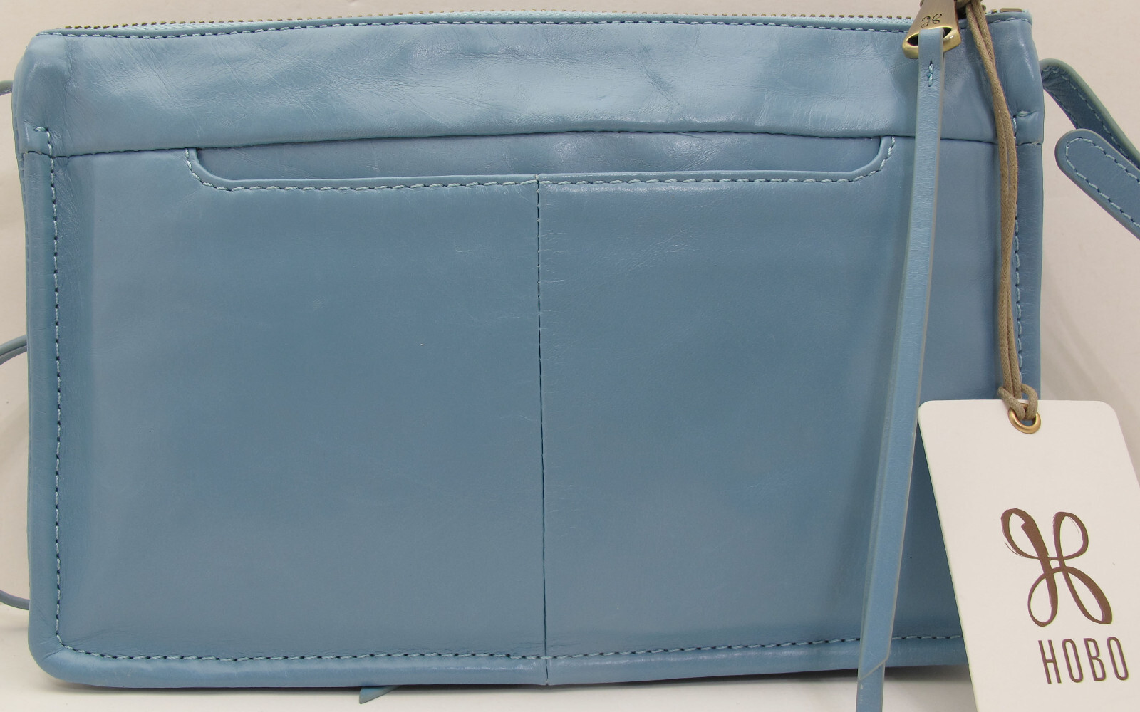 NEW HOBO Smooth Leather Triple Zipper MISSION Crossbody Blue Mist/Antique Gold