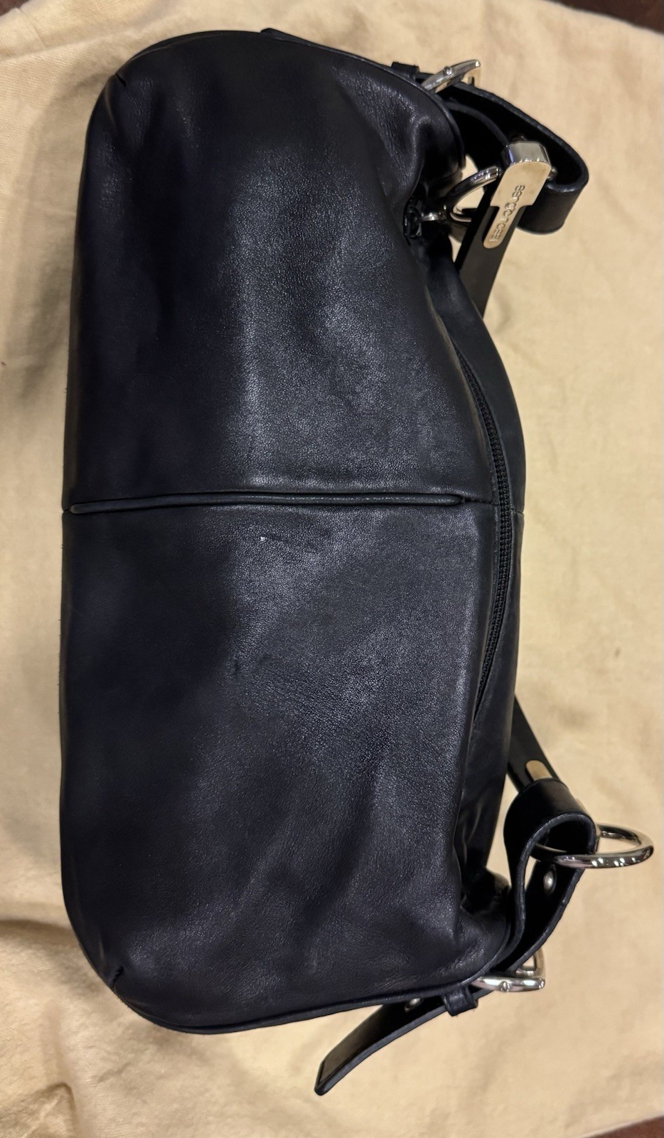 Sergio Rossi Black Leather Shoulder Bag Silver Hardware Italy Dust Bag Included