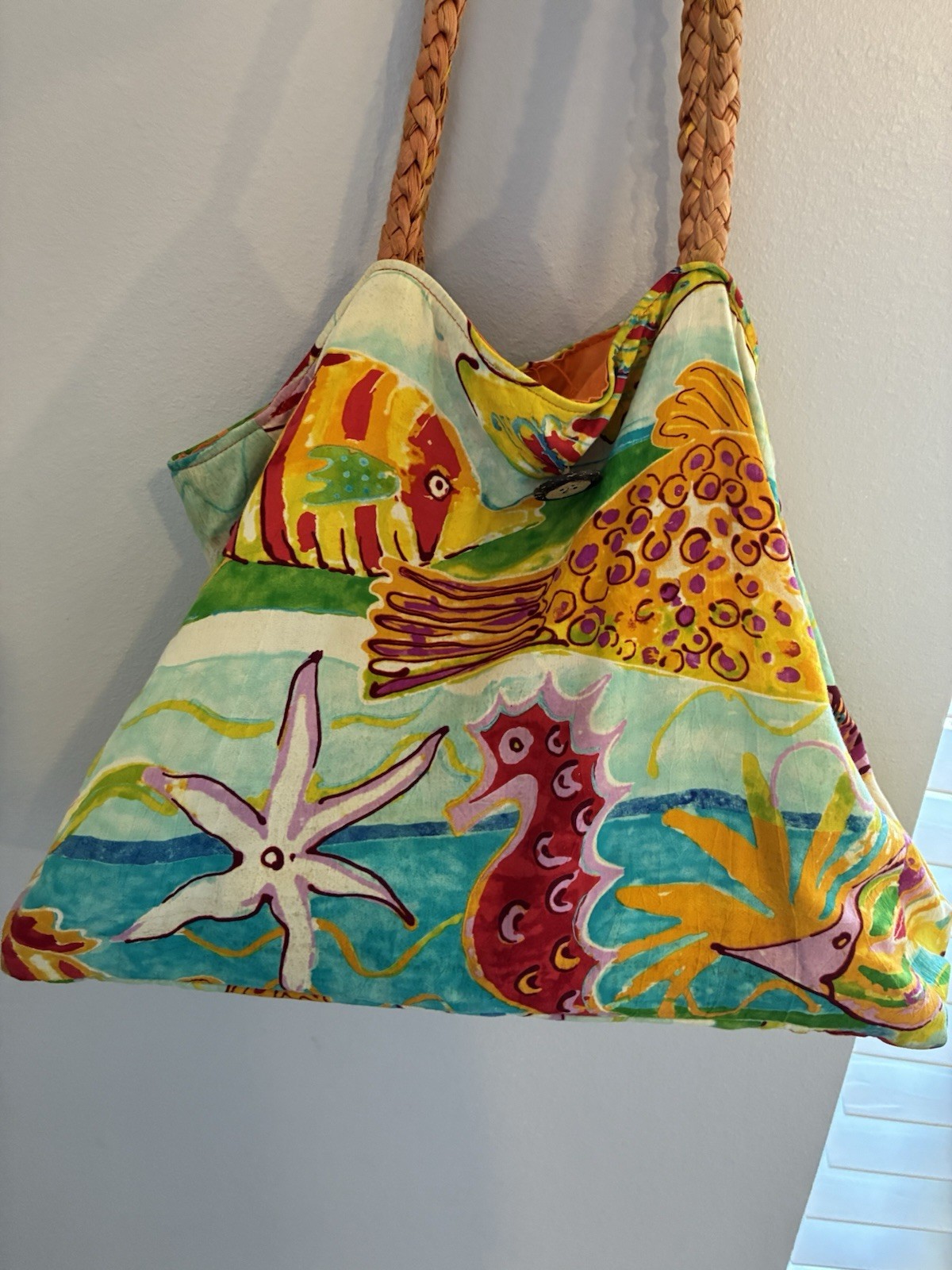 VTG Jams World Beach Tote BAG Tropical Fish Seahorse Hawaiian coastal ocean 90s