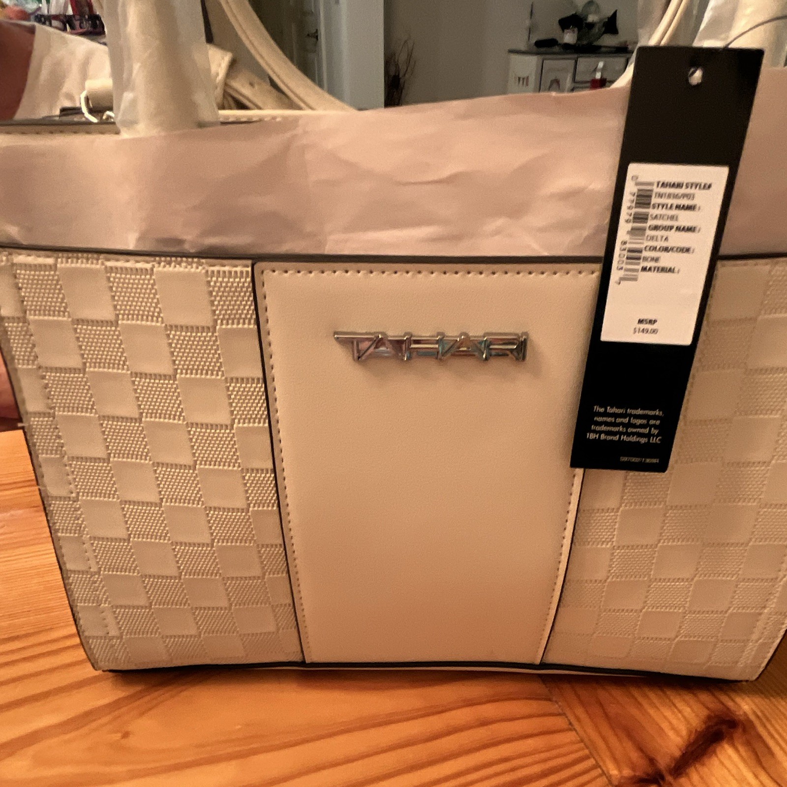 NWT Tahari Bone Delta Satchel Purse with Dust Cover
