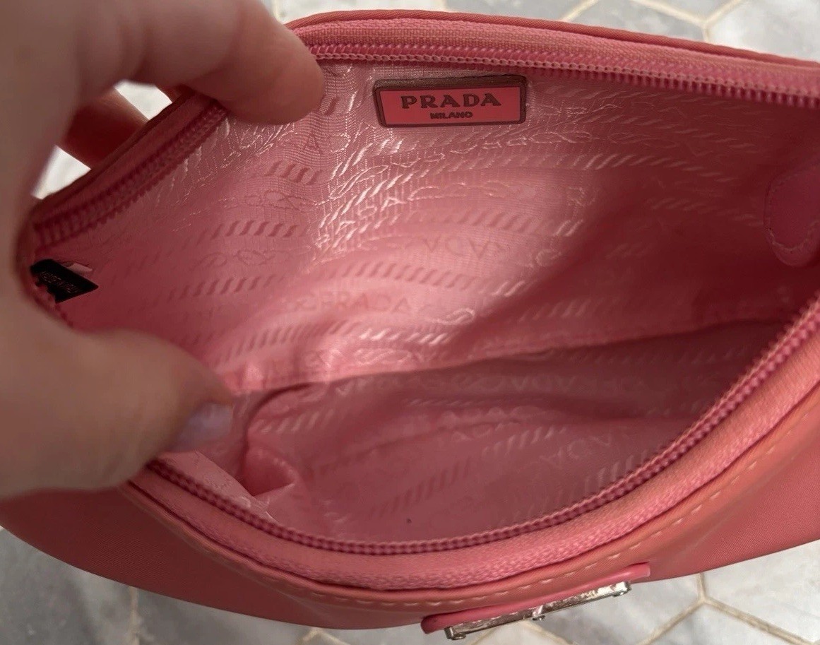 PRADA Vintage Pink Tessuto Nylon Mini Bag Hobo Re-Edition Y2K Italy