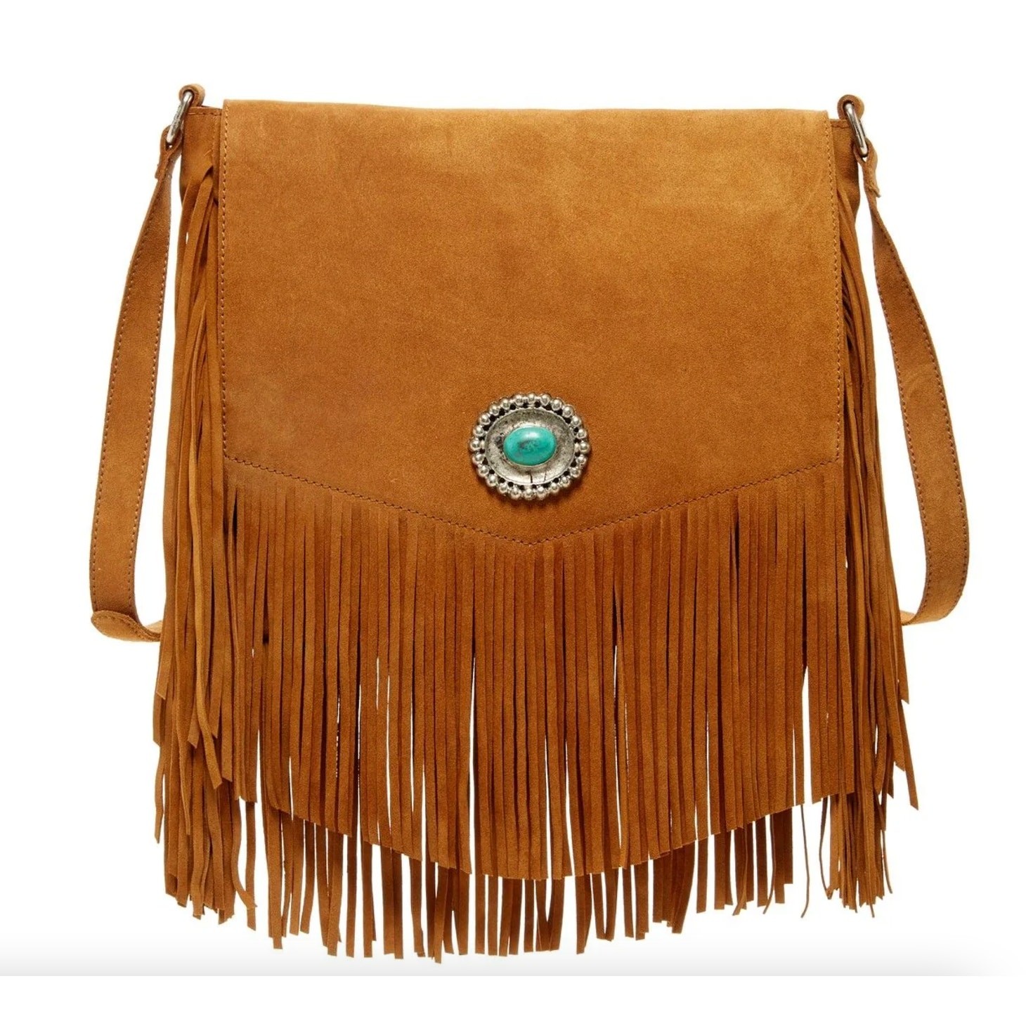 Ten79LA Ricky Suede Tan Crossbody Bag Fringe Western Native Inspired