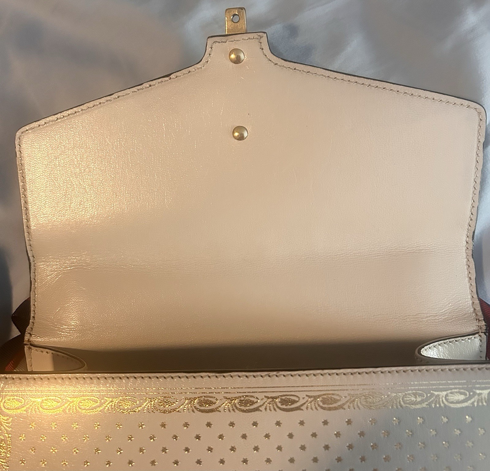 Gucci Sylvie Authentic- Small White stars- web ribbon and leather straps