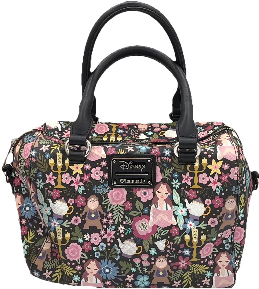 RARE Loungefly Disney Beauty and Beast Floral Satchel Bag Purse HEART LOGO