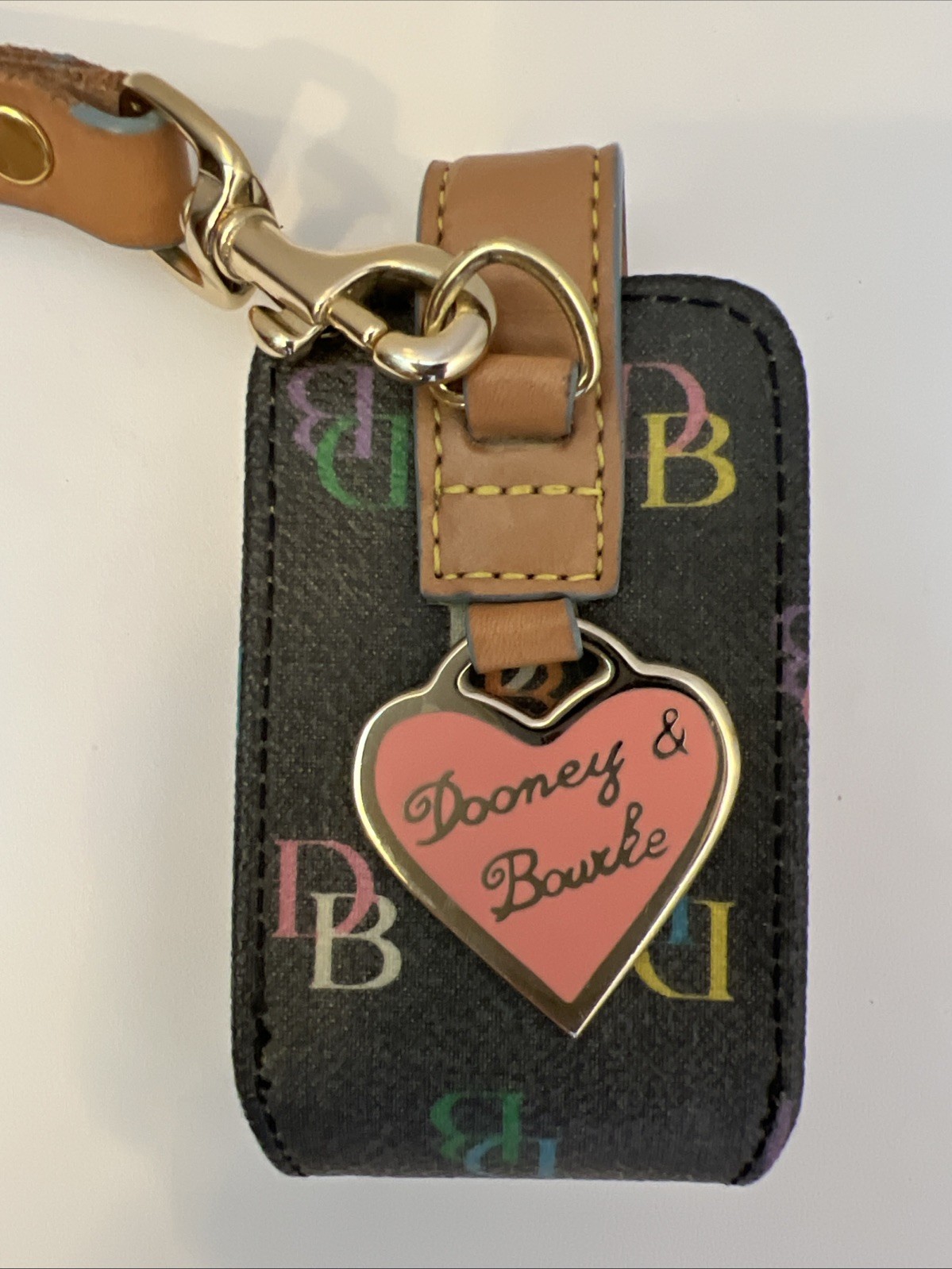 Vintage Dooney & Bourke Logo Letter Cell Phone Case Wristlet w/ Pink Heart