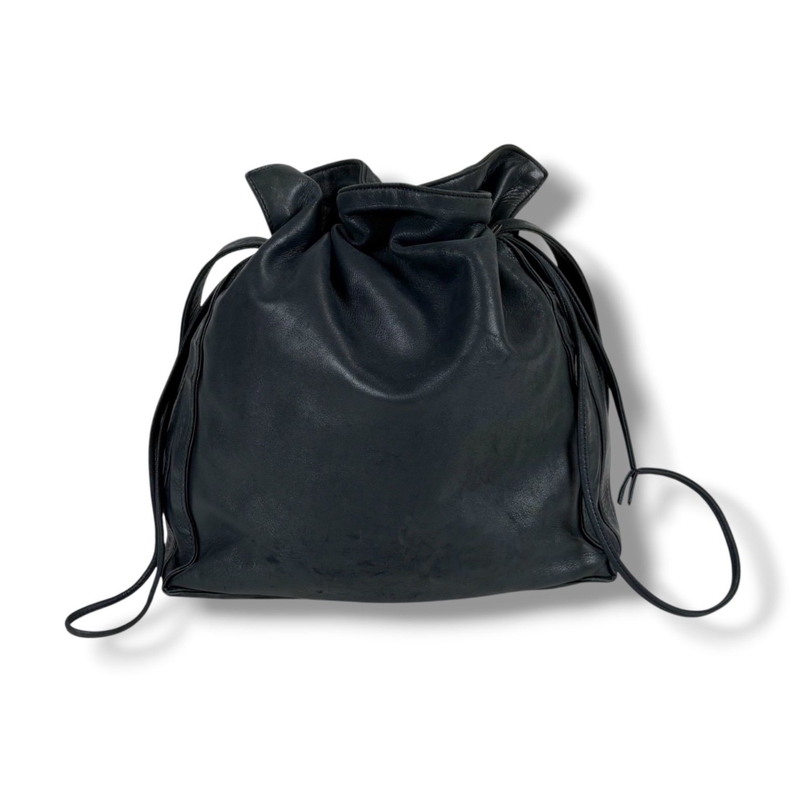 Loewe Auth Flamenco Anagram Logo Nappa Leather Drawstring Shoulder Bag Black