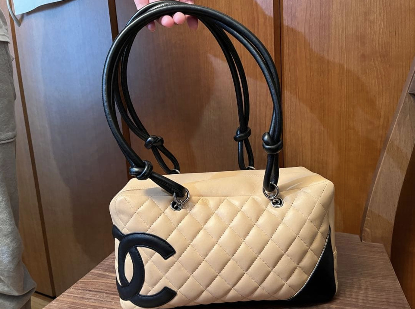 CHANEL Cambon Bowling Bag Shoulder Bag Black Leather Coco Mark Authentic